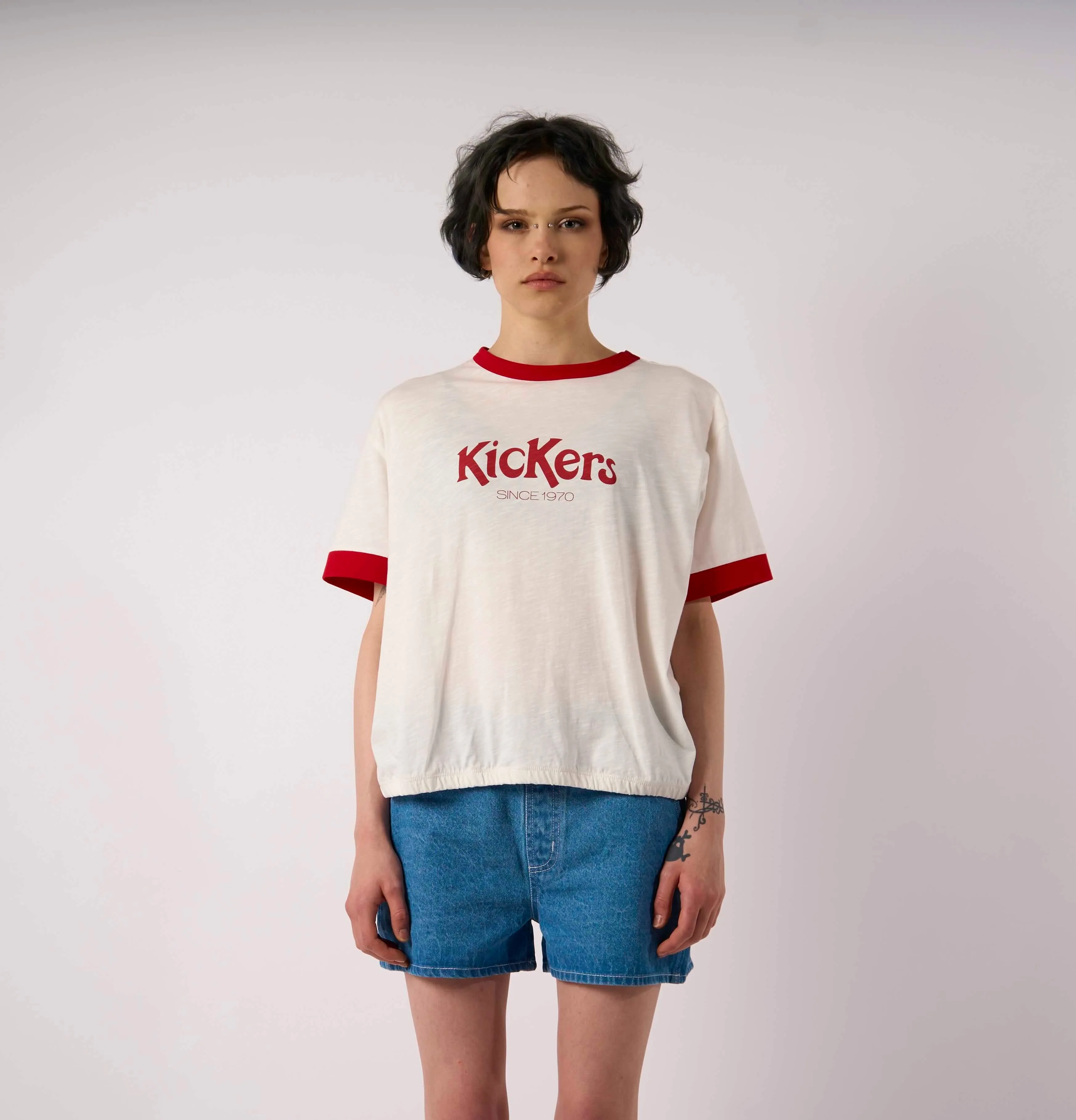 Airtight Zipper Seamless construction Kickers Ecru & Red Raglan Logo T-shirt