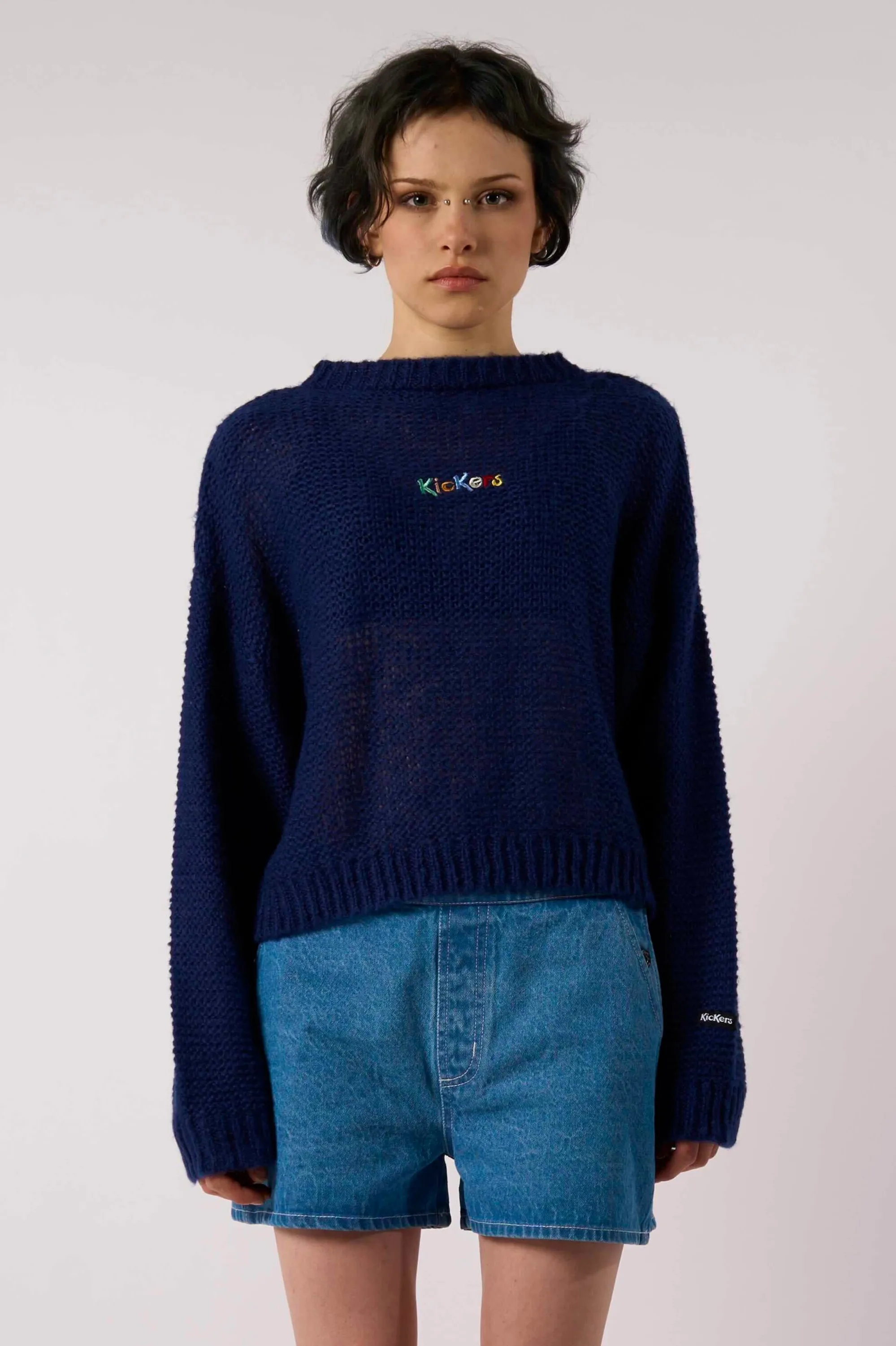 Elegant Look Kickers Navy Textured Logo Knit