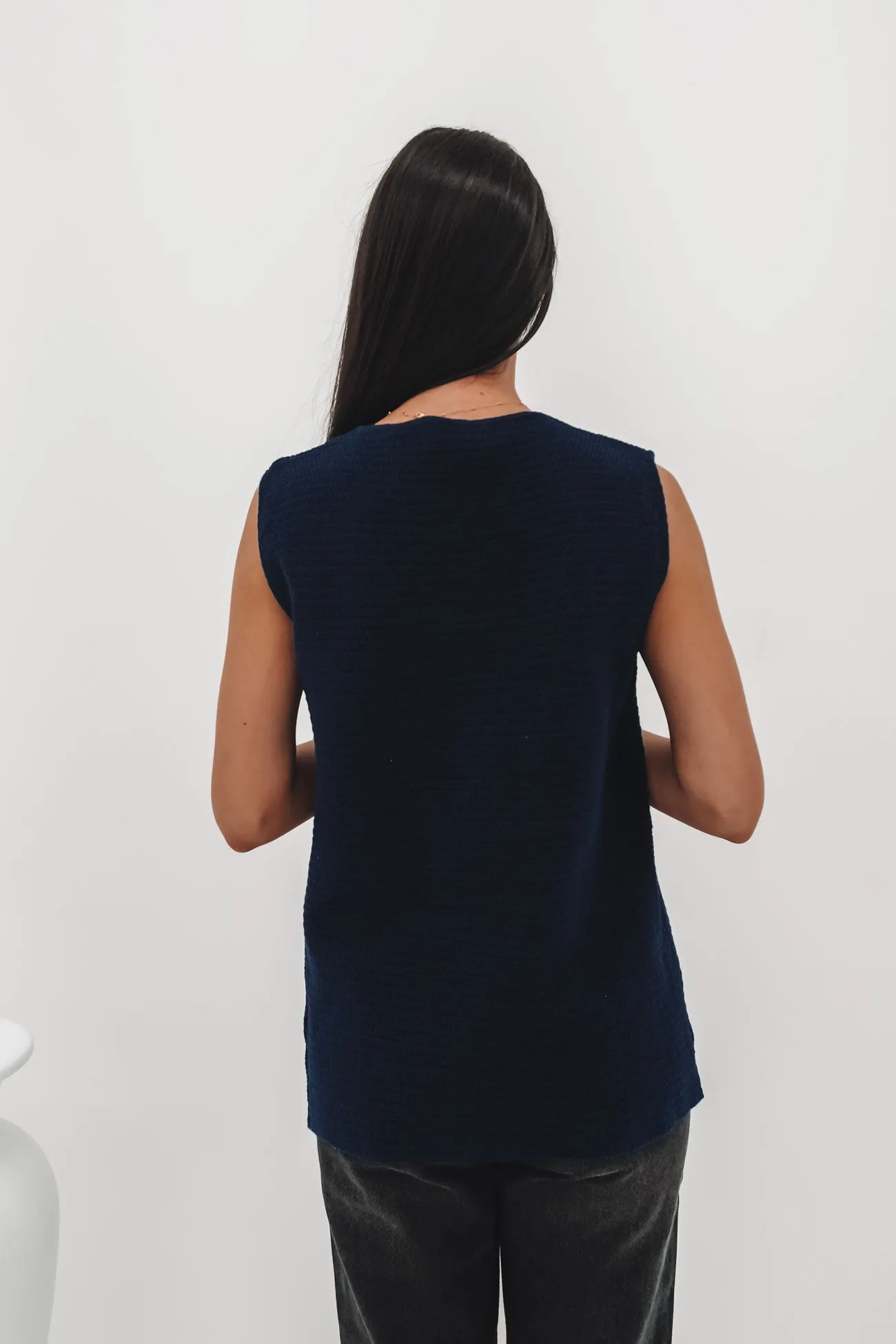 Kiele Knit Vest Navy Green Fit Music Mood