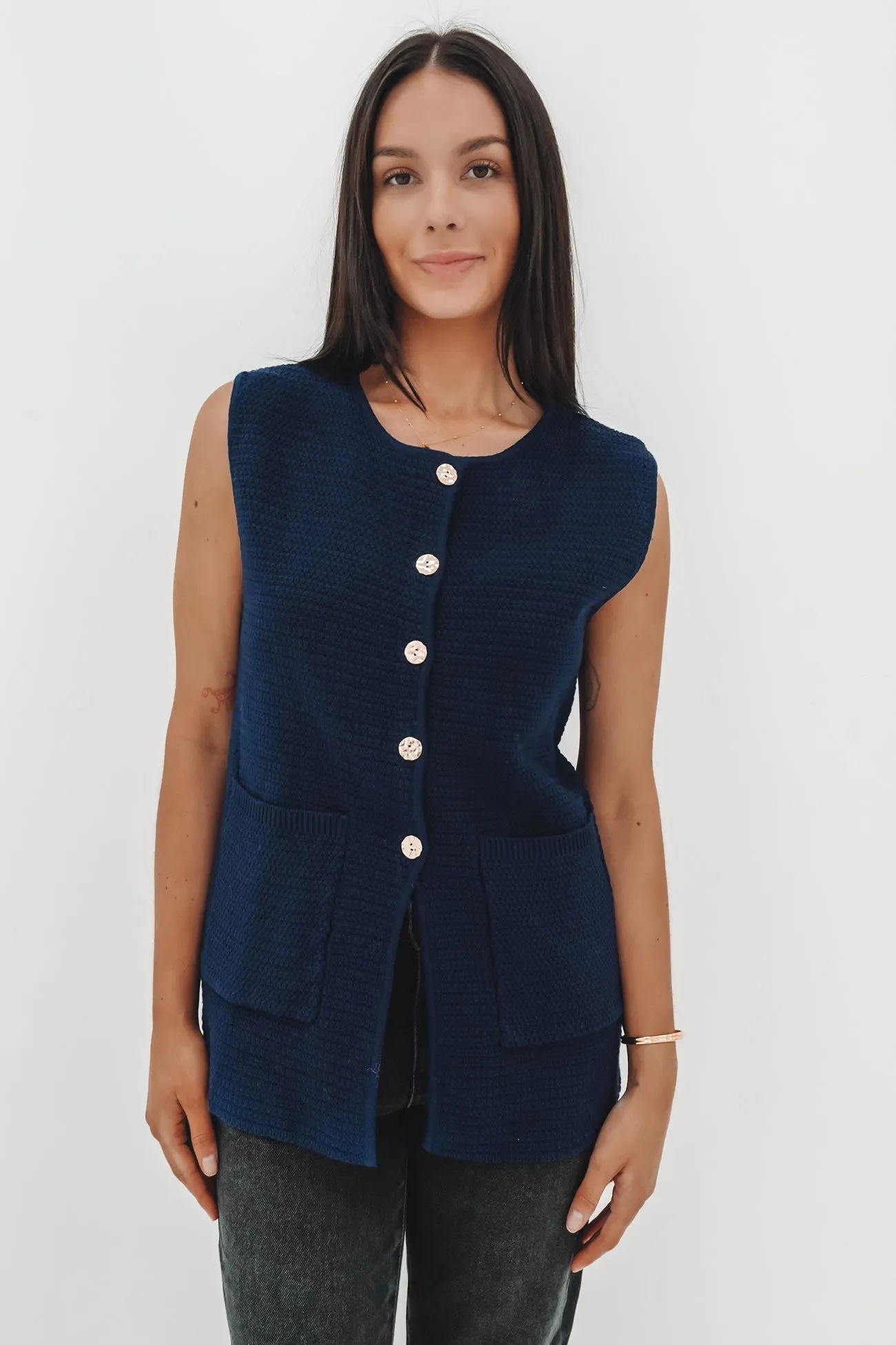 Kiele Knit Vest Navy Mom Soft Warm Fit