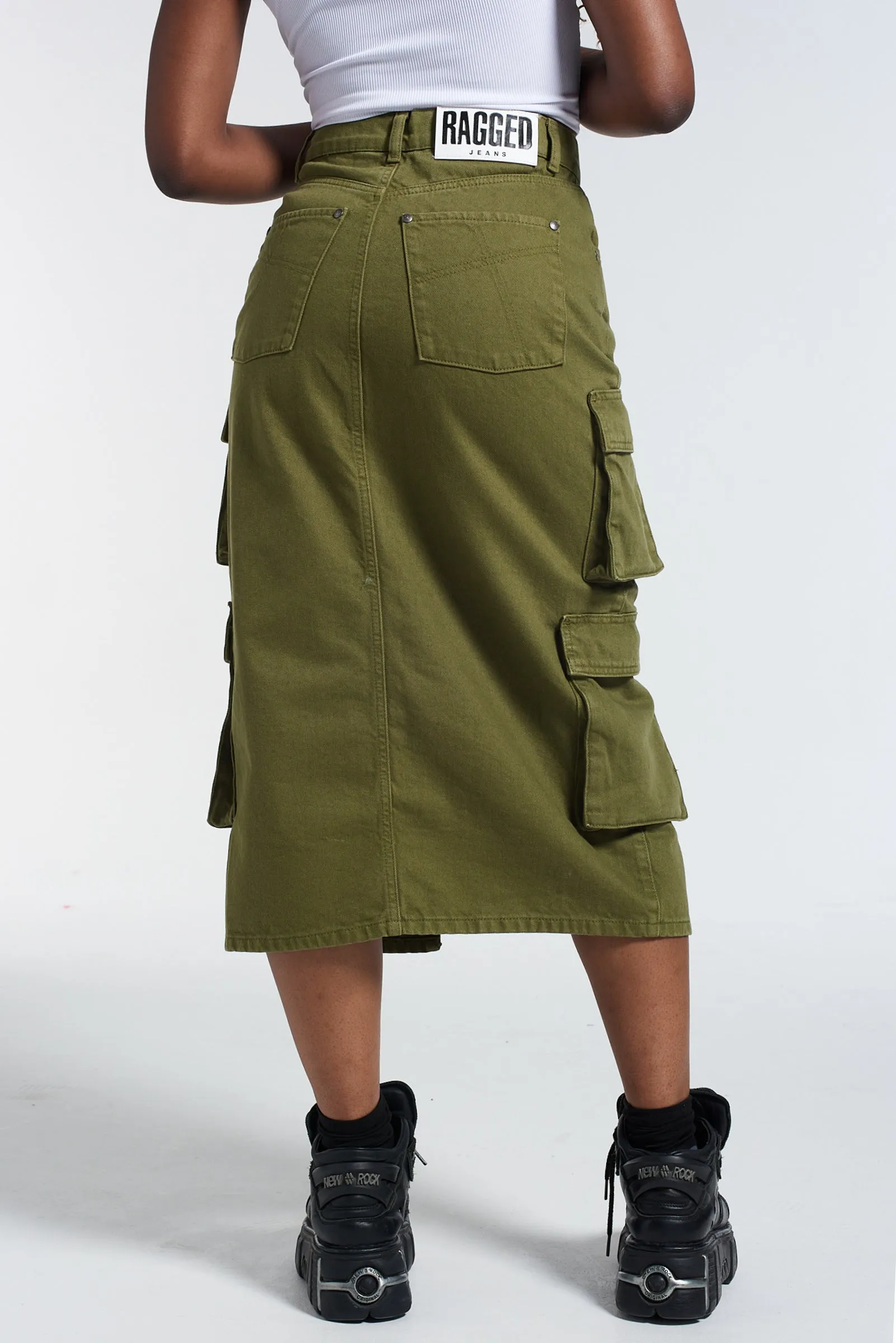 Pleated Construction Soda Combat Skirt - Khaki