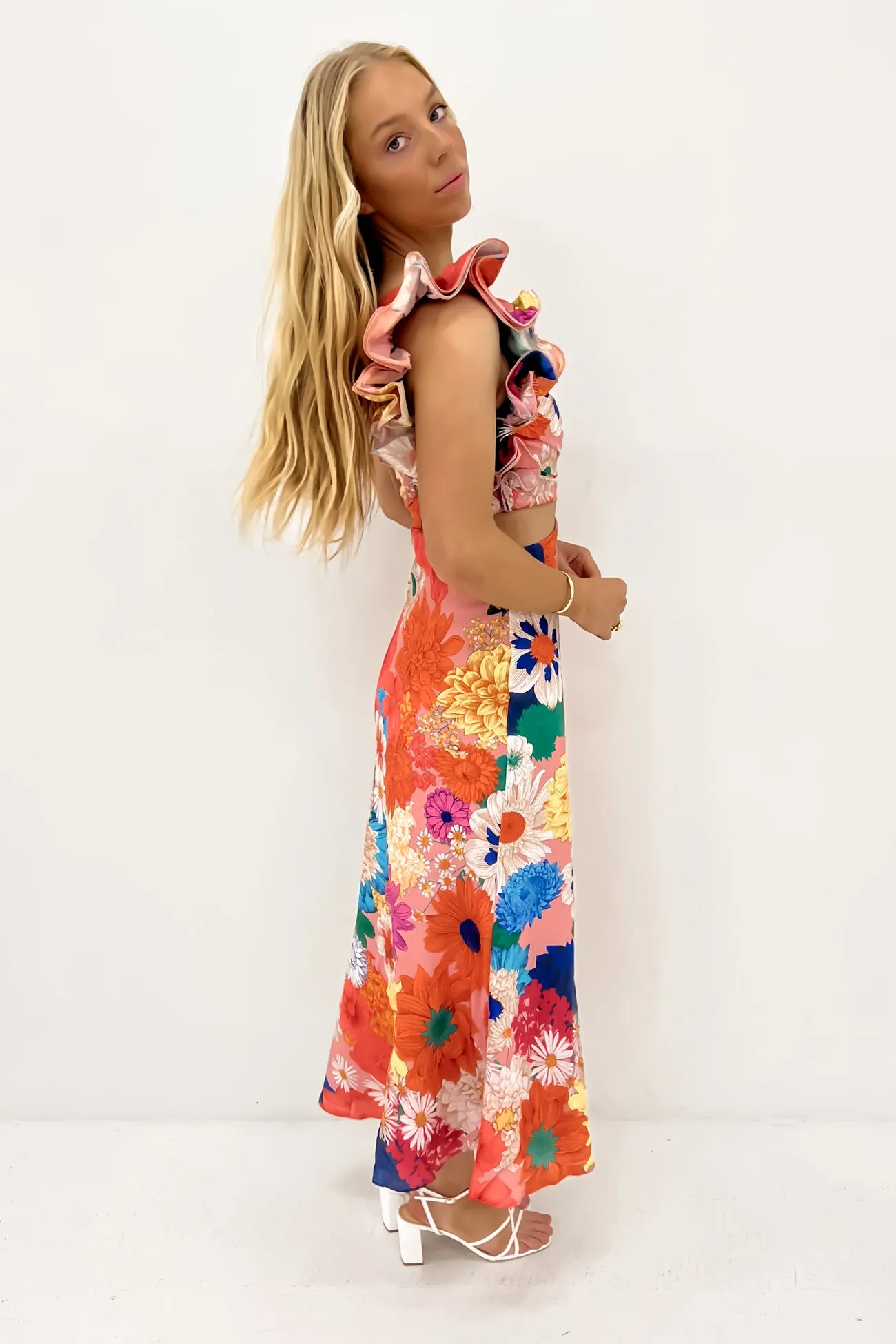 Knox Midi Dress Orange Floral Effortless Layering Delicate Mood