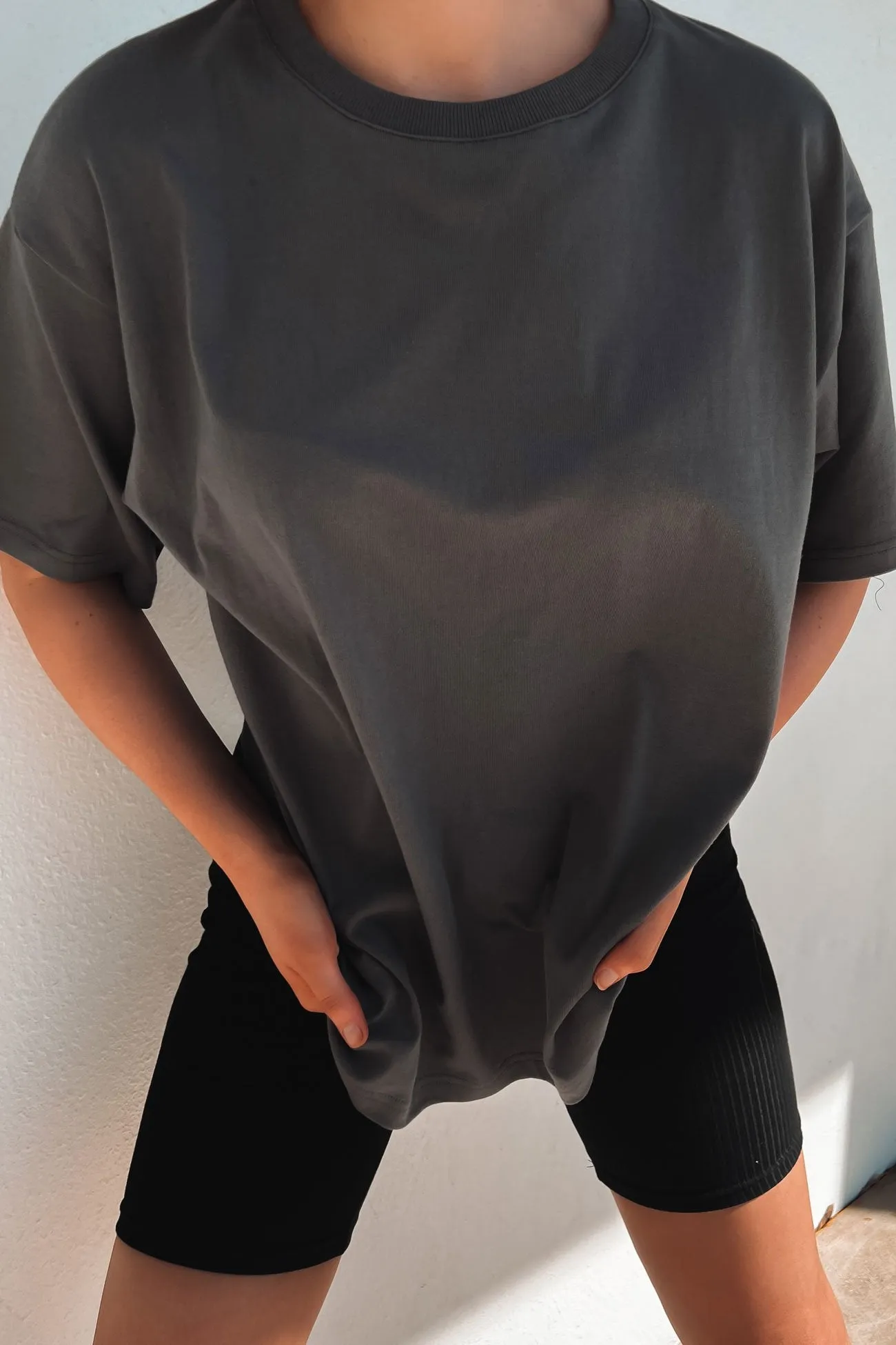 Soft Touch Beaded details Koa Oversized Tee Charcoal