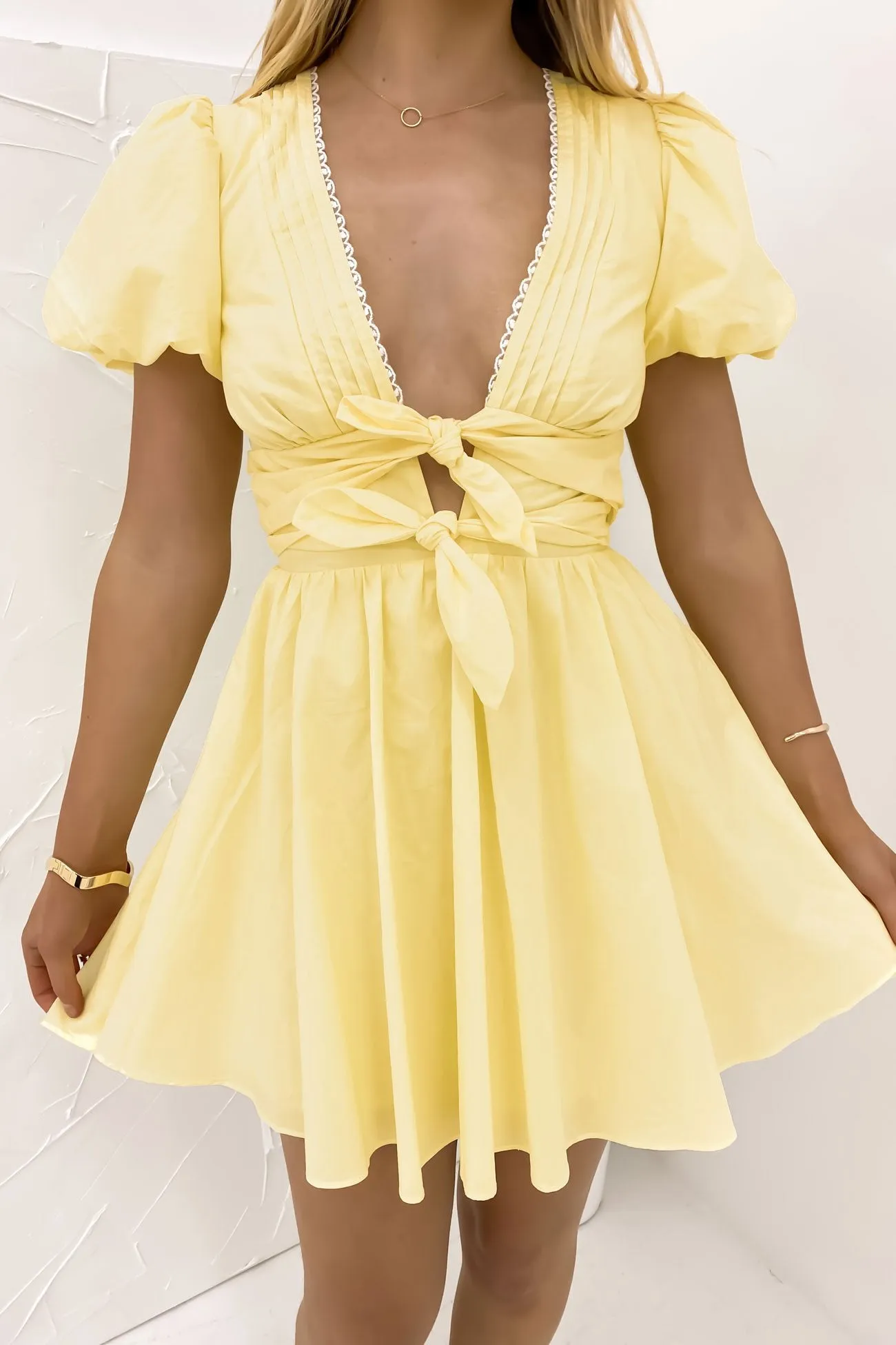 Kolby Mini Dress Yellow Linen Chic