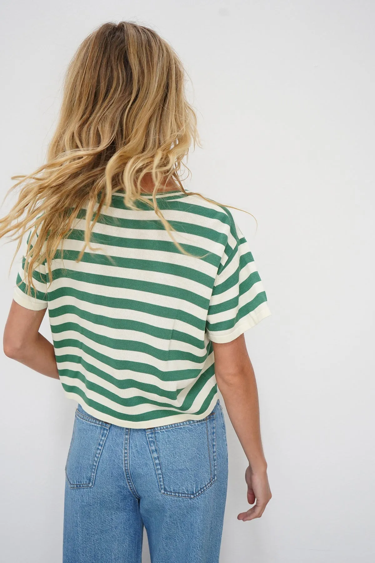 Kori Stripe Short Sleeve - Wide Green Stripe Simple and Light
