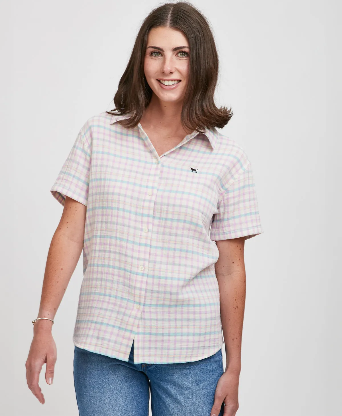 Ladies Sunset Plaid Shortsleeve Shirt Comfy Choice Movie Night