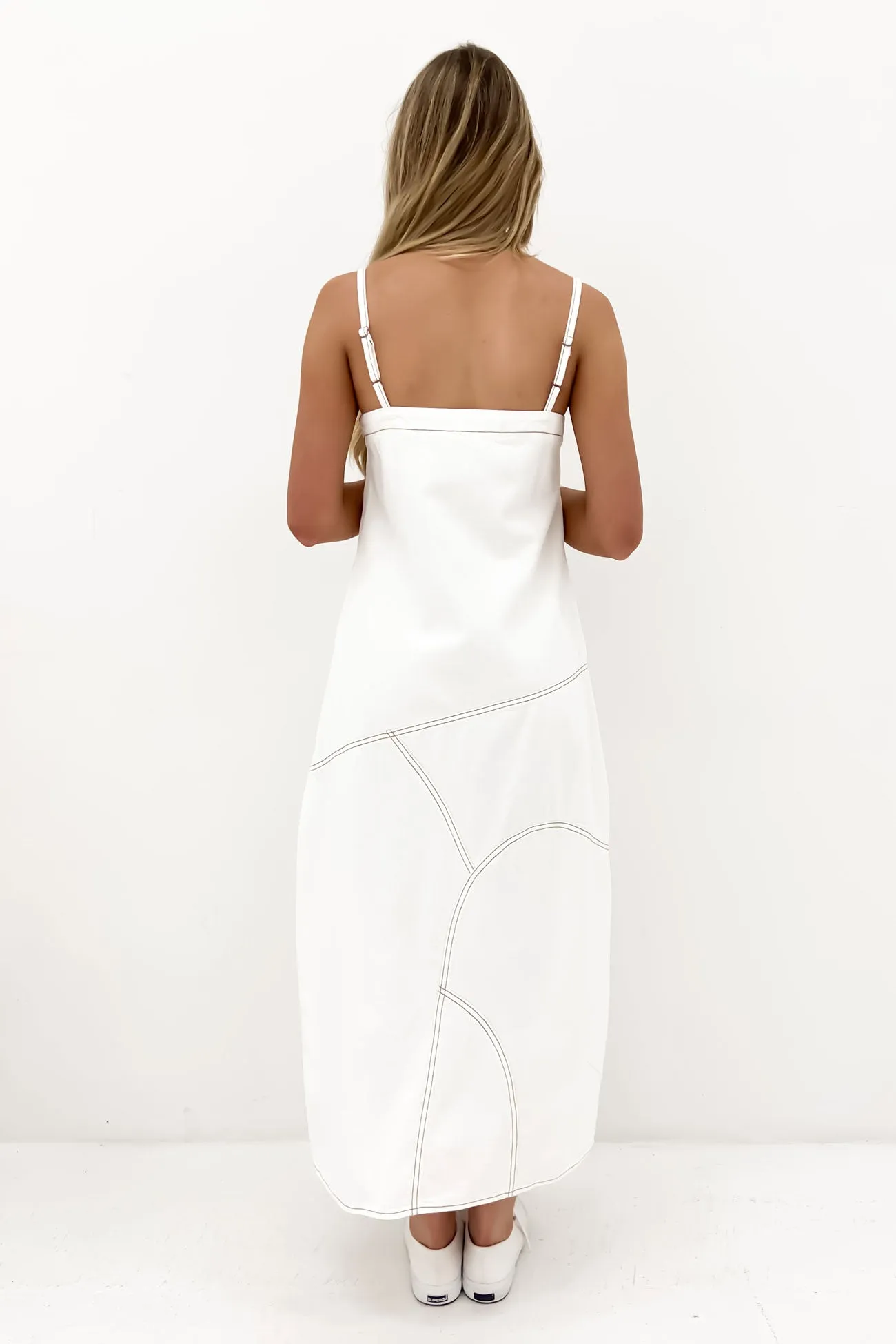 Tie-Detail Smart Texture Lana Maxi Dress Vintage White