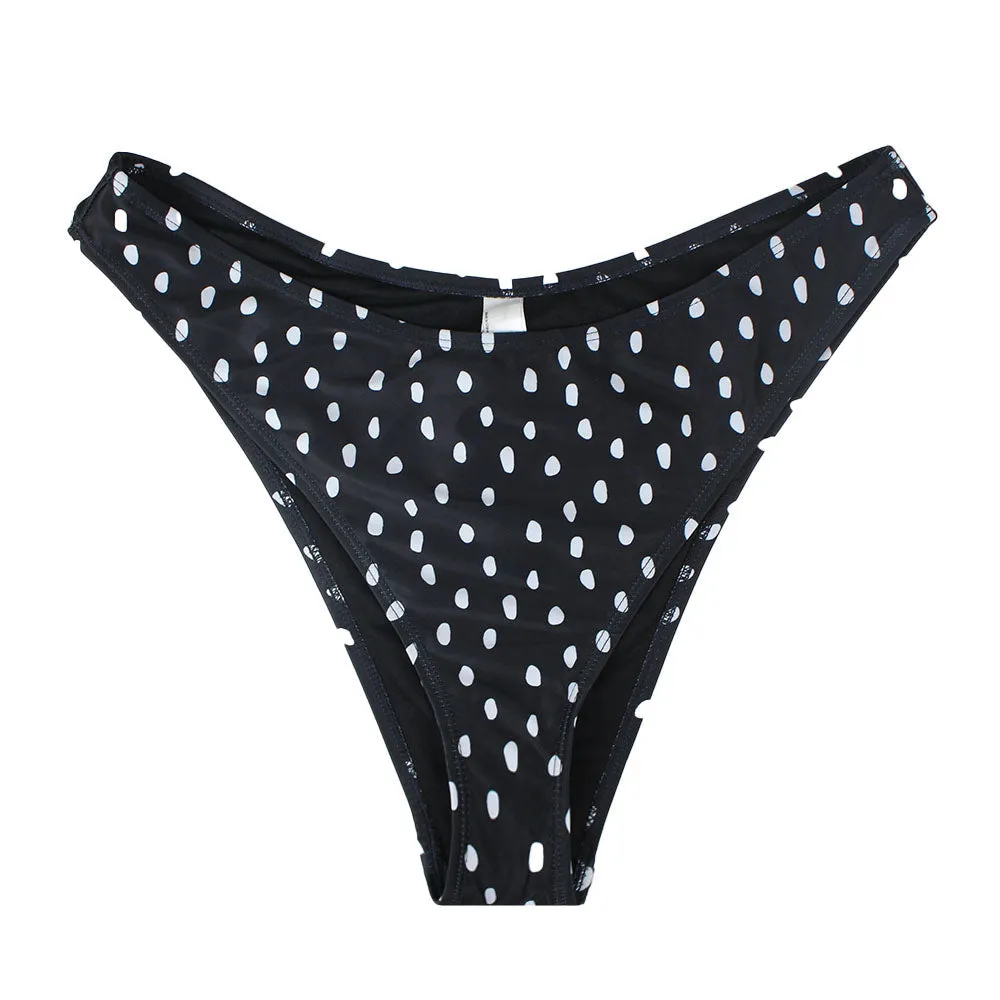 Women's Polka Dots V-Style Bikini Bottom,Black Quick Release Clasps