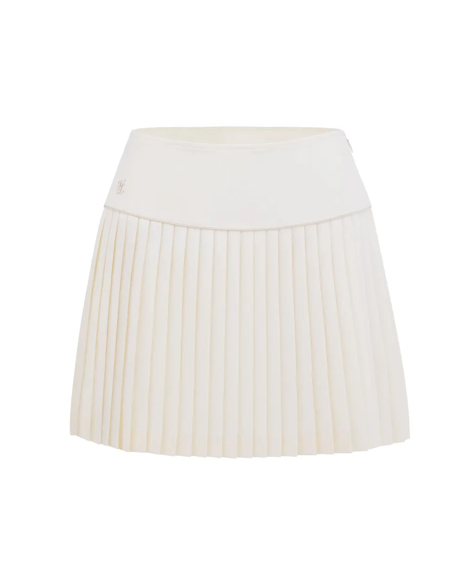 Linen Cotton Mix Retro Style [FL signature] Silk twisted flare pleated skirt - Cream