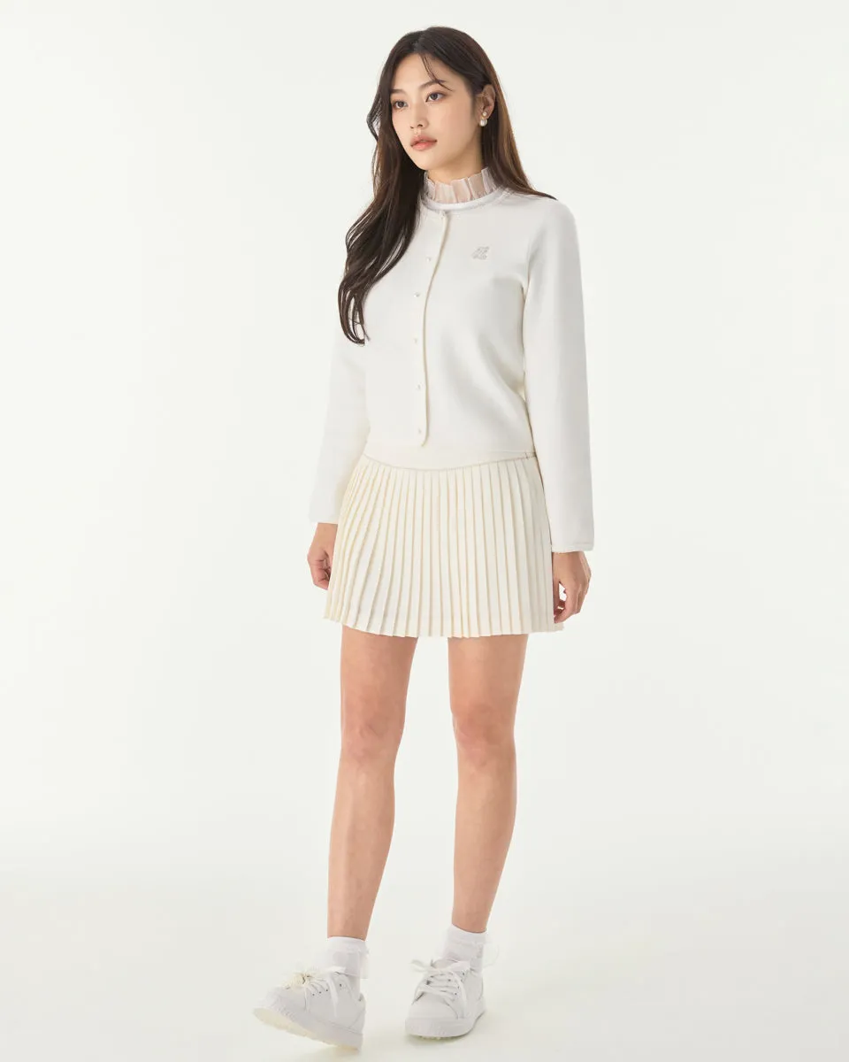 [FL signature] Silk twisted flare pleated skirt - Cream Artisanal Craft Texture Shot