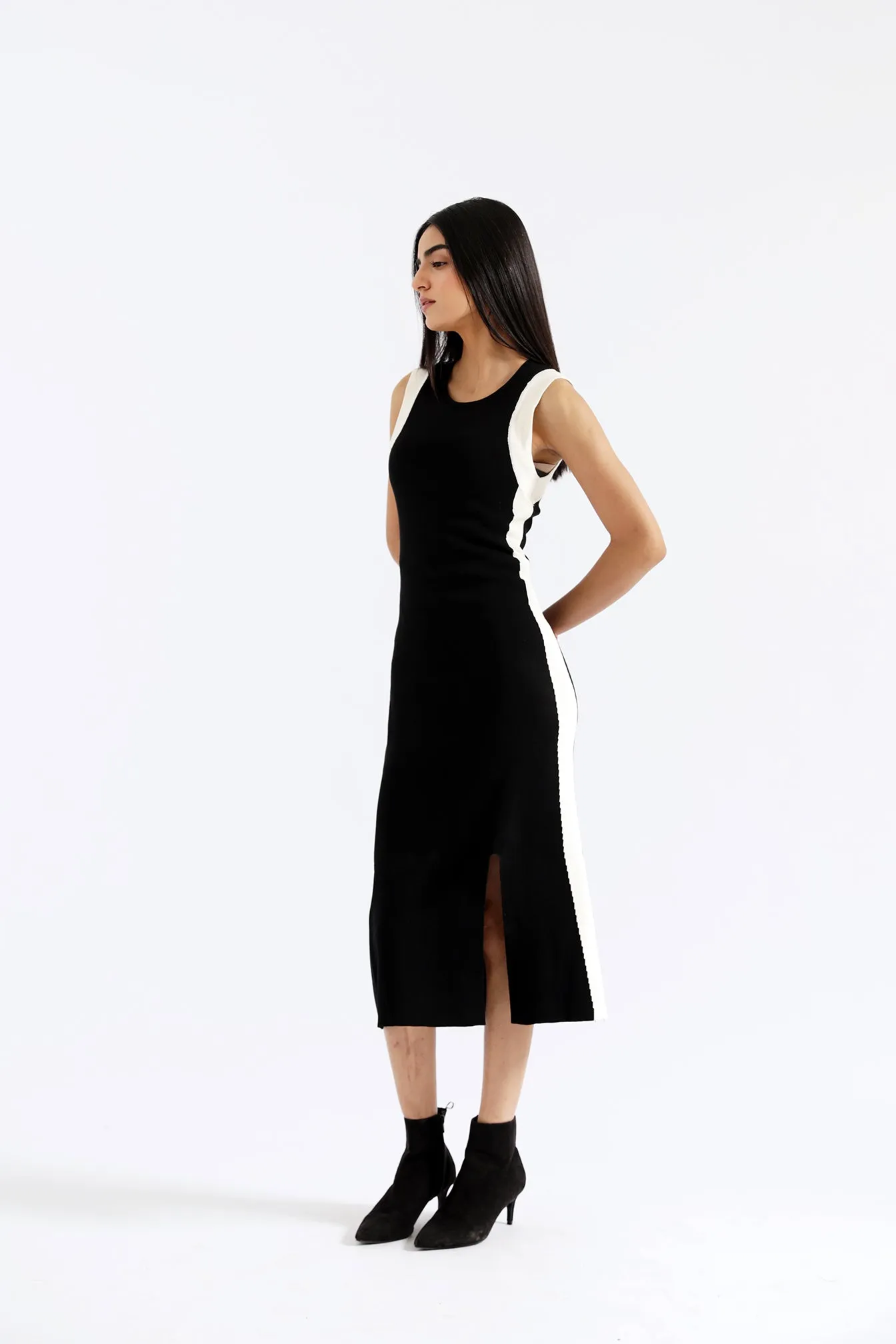 FLARED CONTRAST KNIT DRESS Breathable Honeycomb Weave ZeroWaste Production