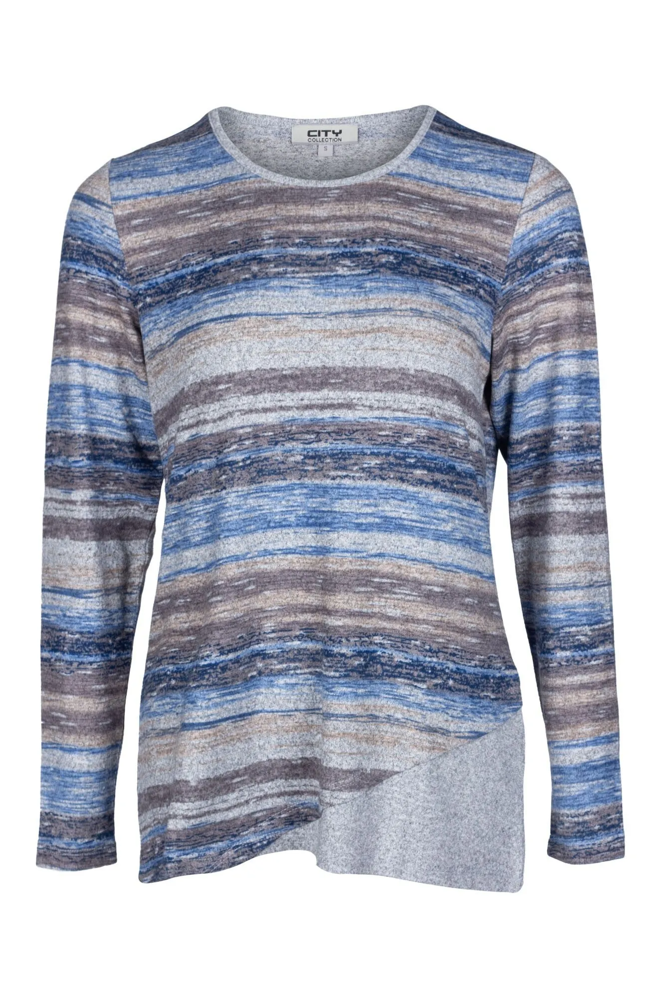 Printed Warm Touch Top | Blue Ivory Paintd Stripe | 7909B1 Reinforced Stitching Trendy Cut