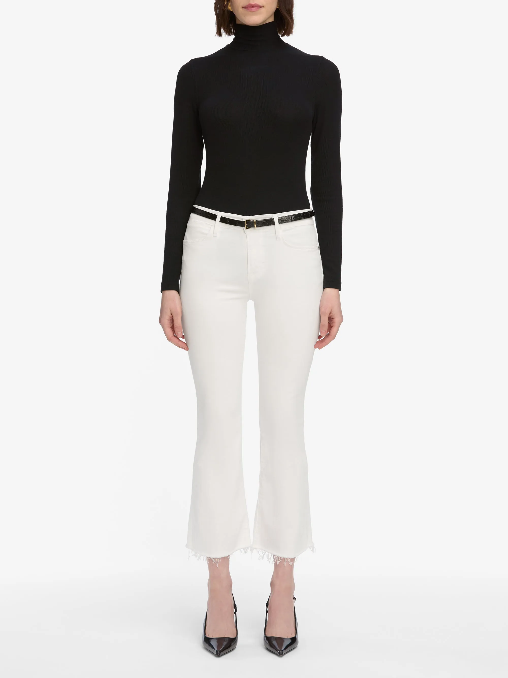 NonIrritatingStitching Casual Performance Fit Le Crop Mini Boot -- White Raw Fray