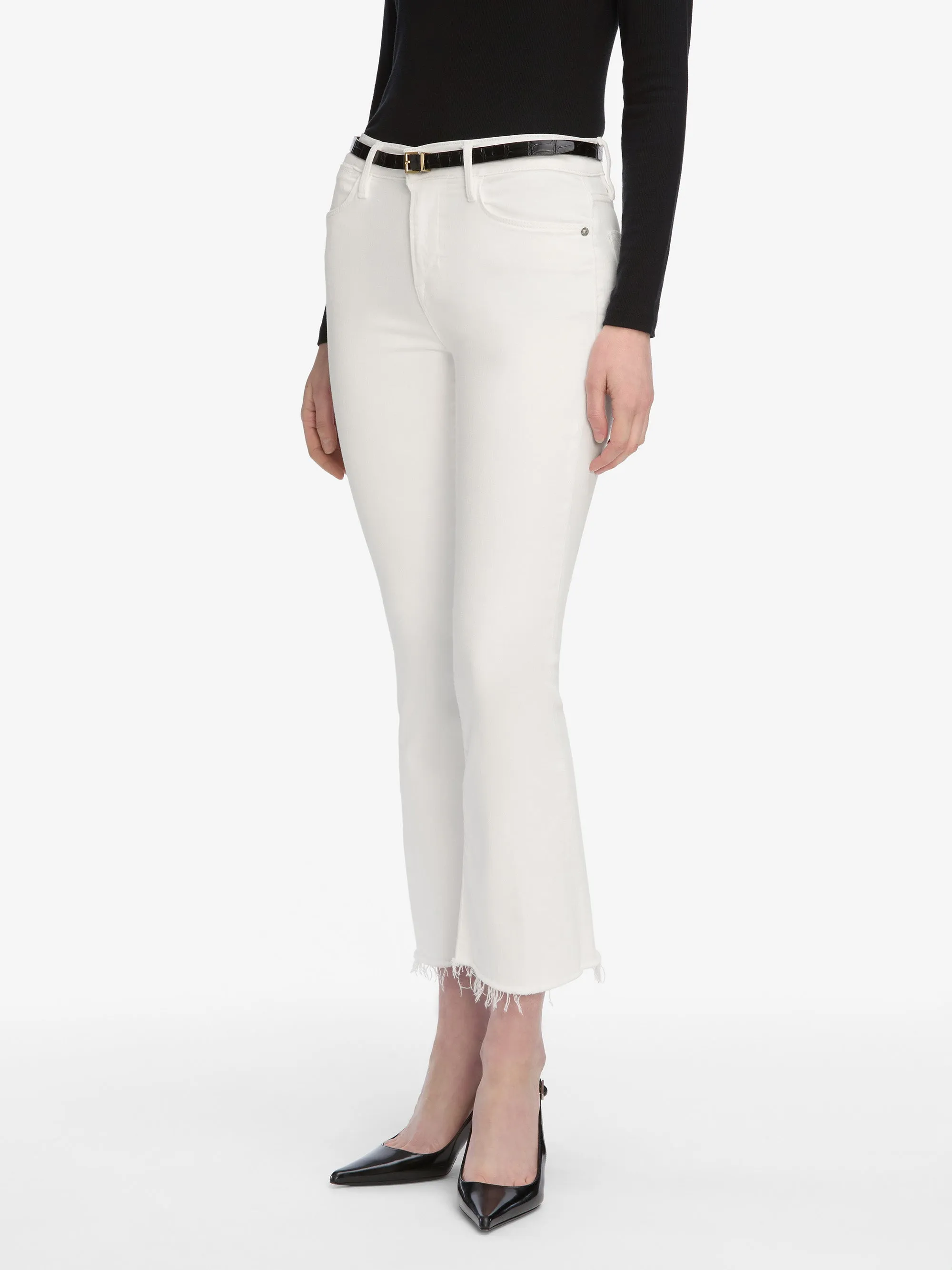 Relaxed Comfort Look TearResistantMaterial Le Crop Mini Boot -- White Raw Fray