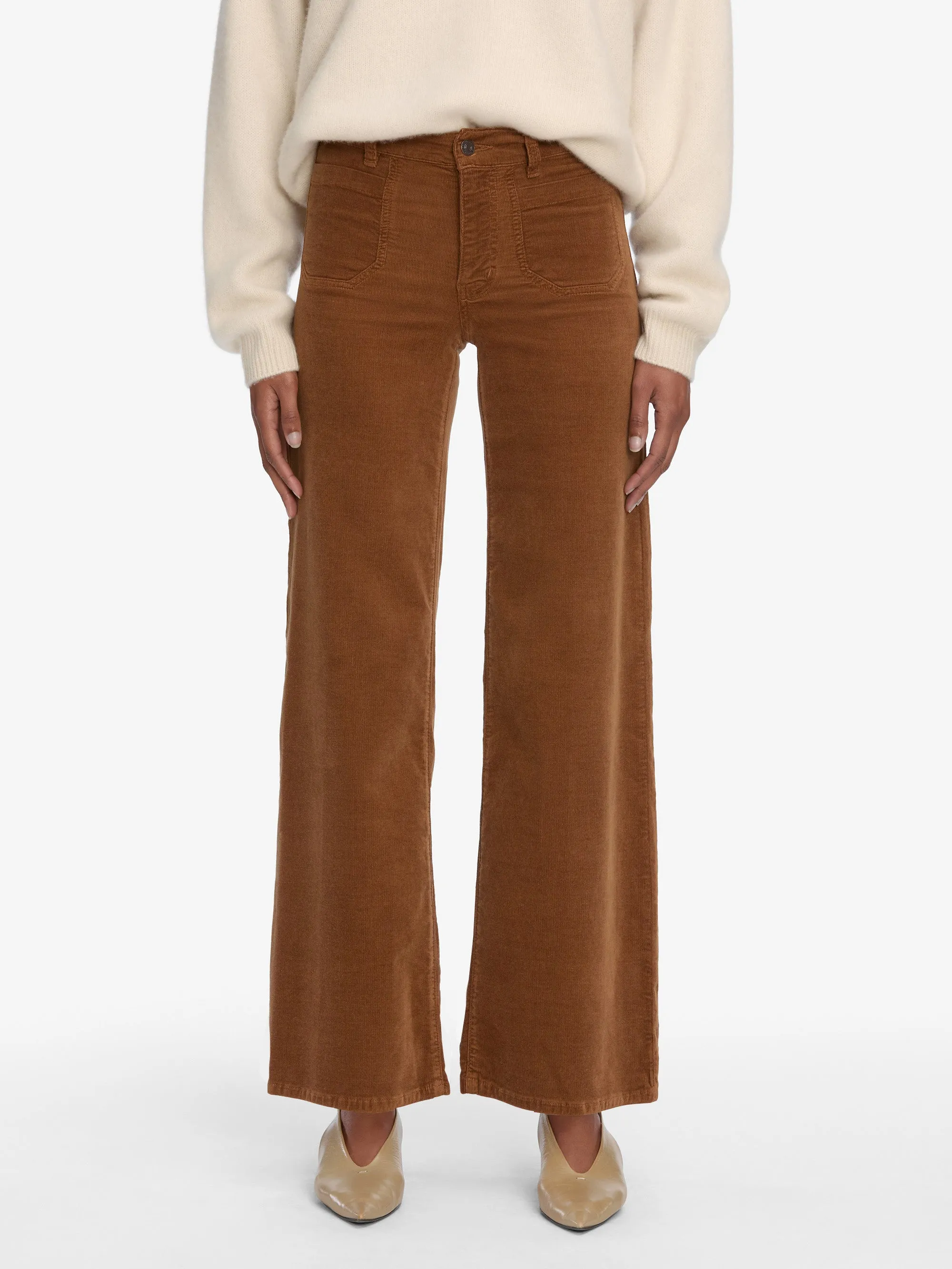 ComfortWaistband Comfy Wearable Le Slim Palazzo Modernist Pocket Corduroy -- Maple Brown