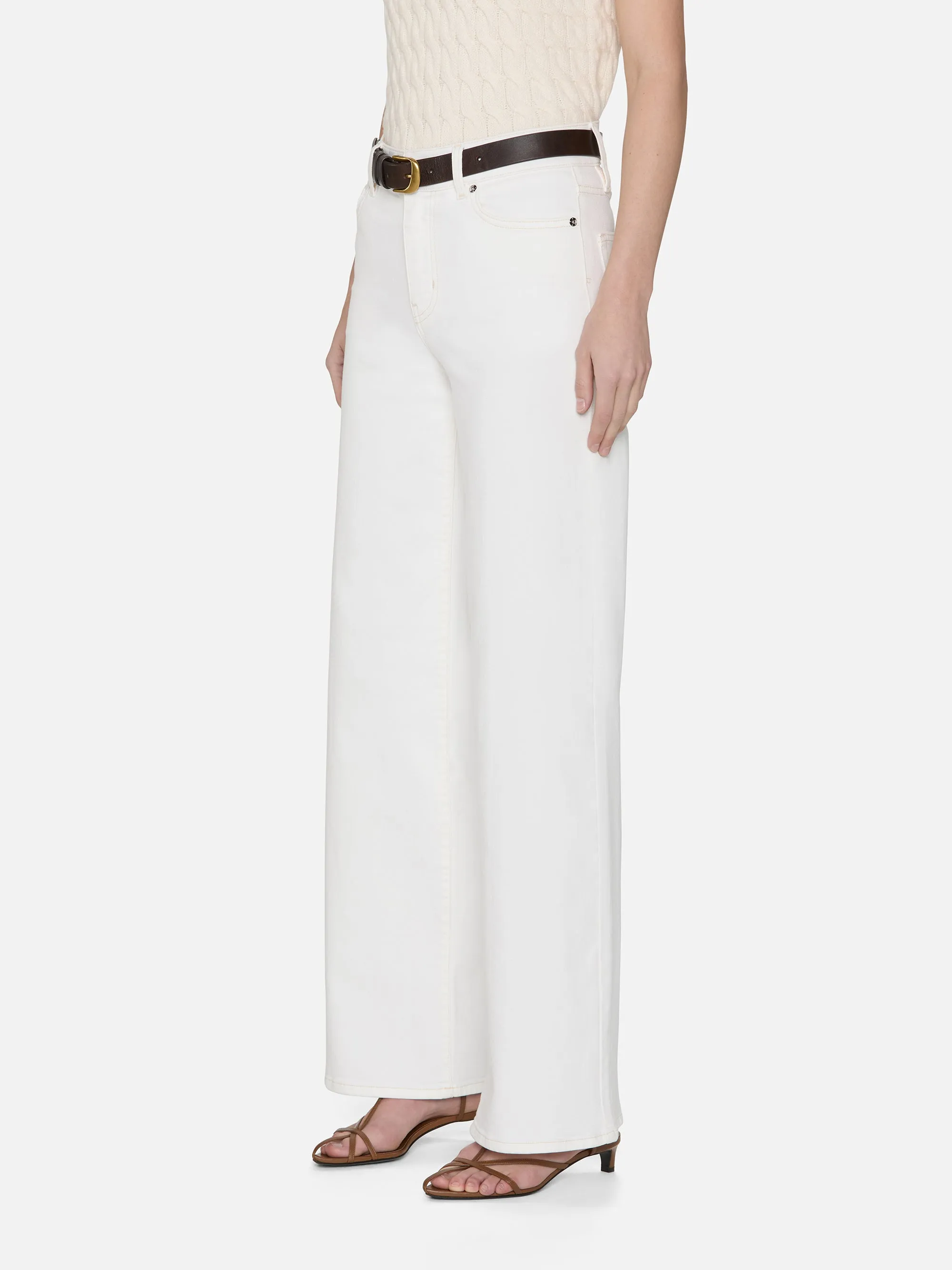 Dark wash DoubleLayeredHem Le Slim Palazzo -- White