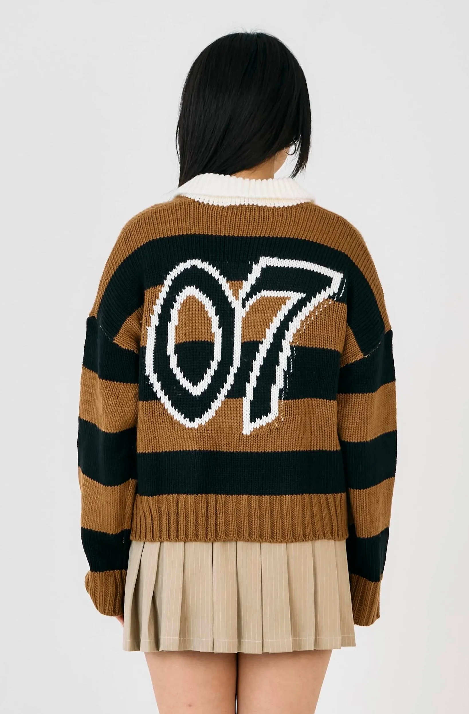 Minimal Fashion Rolled Cuffs League Stripe Rugby Knit