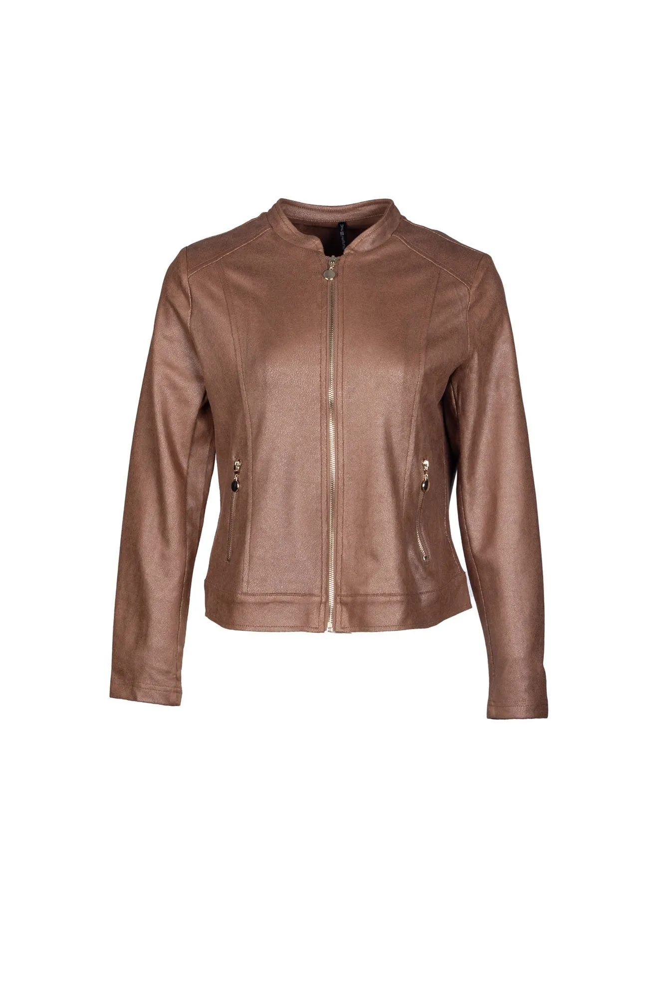 Leather Look Jacket | CARAMEL | 4044B1 Moisture Wicking Material