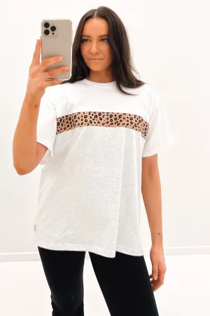 Leopard Panel Up Tee Snow Marle Relaxed Movement Versatile Layer