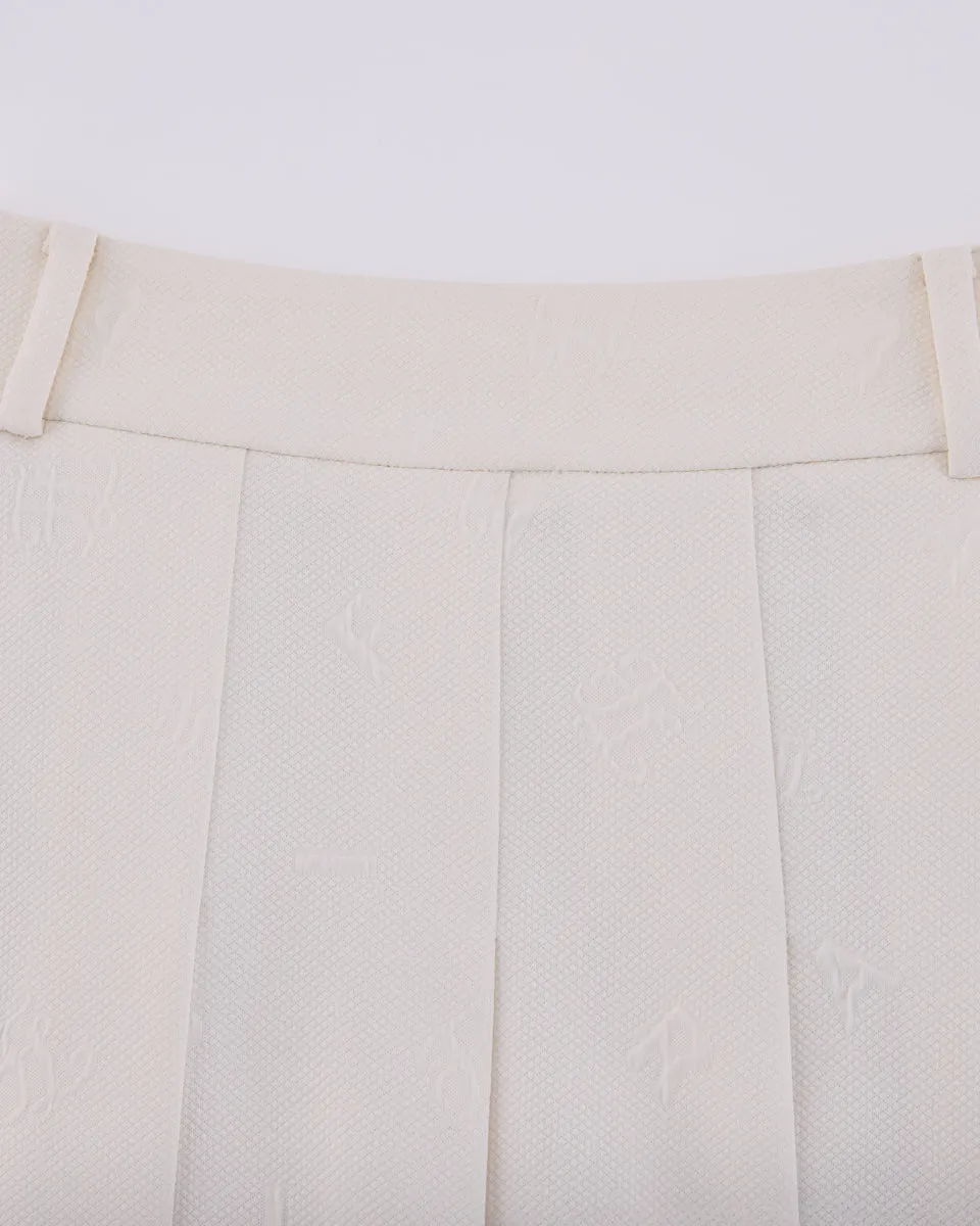 Lettering jacquard pleated skirt - Cream Minimal Vibe Lightweight Fabric