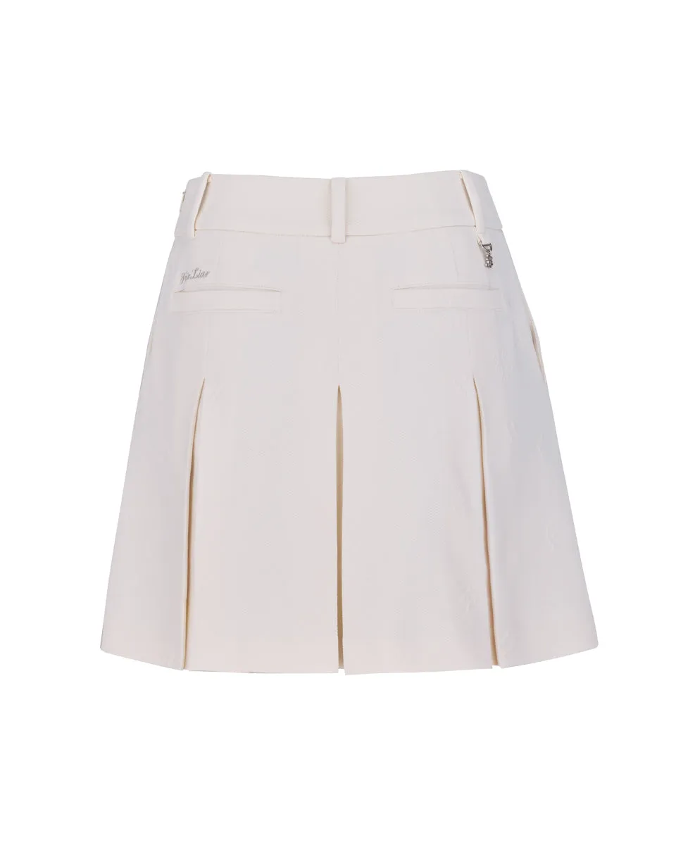 Lettering jacquard pleated skirt - Cream Button Fastenings