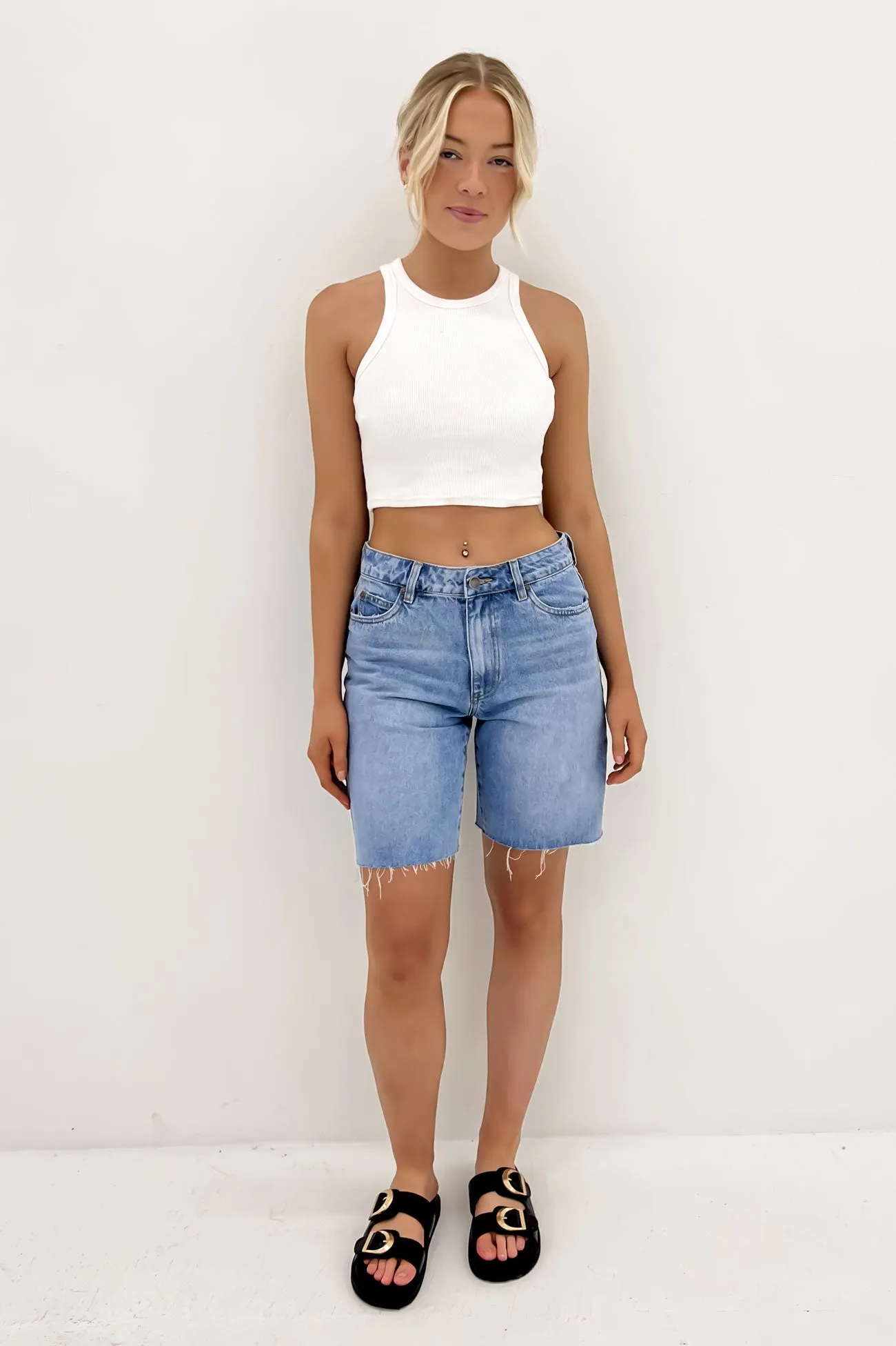 Lexie Denim Jort Light Blue Teflon Coated Finish