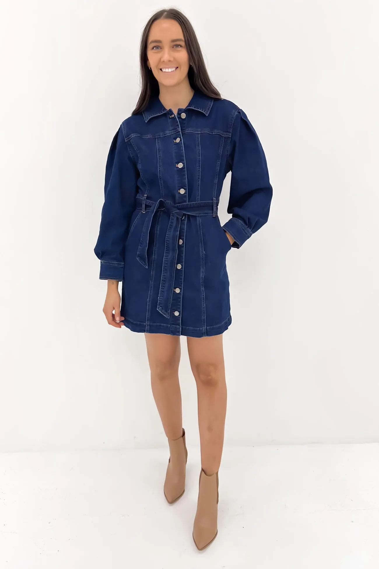 Jaydence Denim Mini Dress Indigo Classic Edge