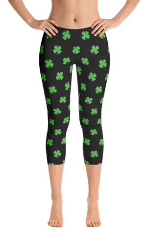 Casual Performance Move Fast Four-Leaf Clover (Lime Green) Women's Capri Leggings by ReadyGOLF (Size X-Small) SALE