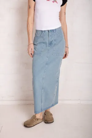 Light Wash Carpenter Denim Maxi Skirt Easy Layers