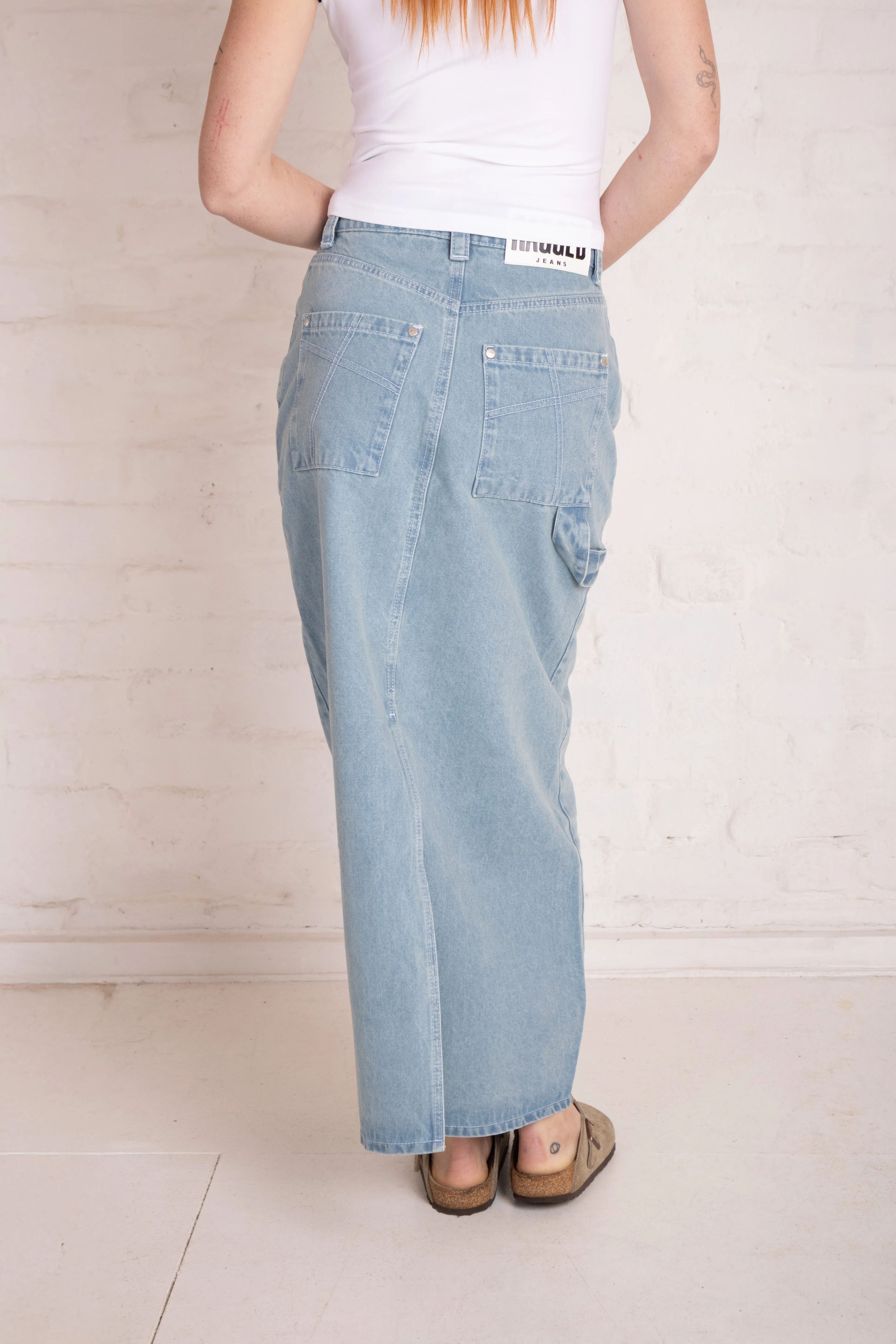 Minimal Vibe Light Wash Carpenter Denim Maxi Skirt