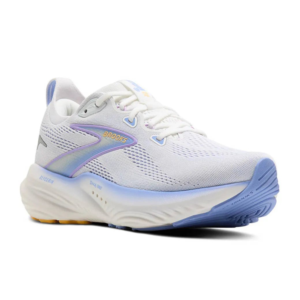 Womens Brooks Running Glycerin 22 in White/Blue Heron/Apricot Hot weather running tap shoes