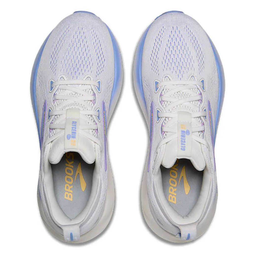 Womens Brooks Running Glycerin 22 in White/Blue Heron/Apricot over - pronation Uneven terrain