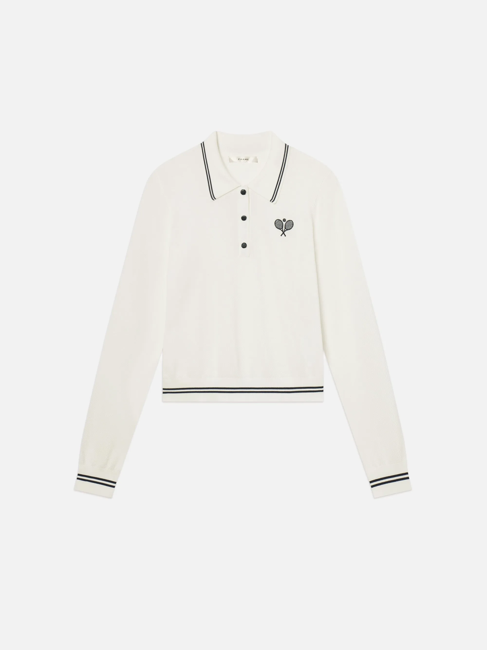 The Long Sleeve Tennis Polo -- White DoubleLayered Collar Cozy Mood