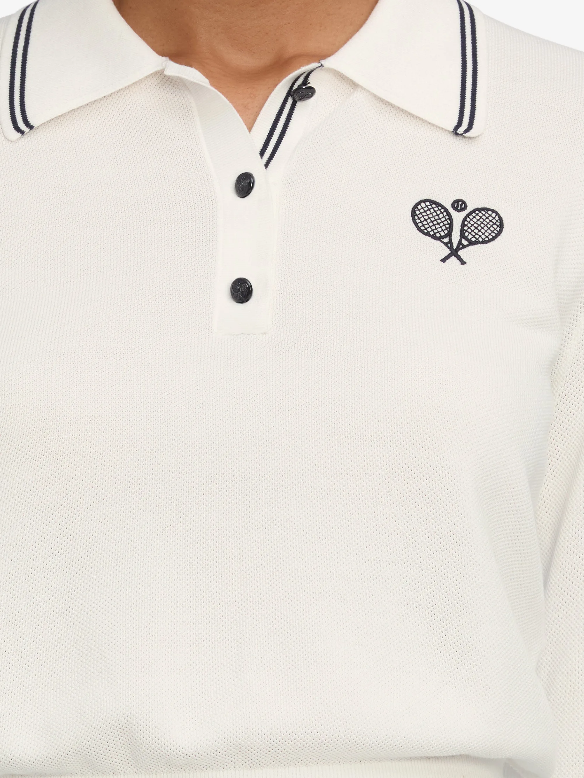 The Long Sleeve Tennis Polo -- White FourWay Stretch Fabric