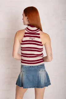 Drum Stripe Knit Halter Top AntibacterialMaterial