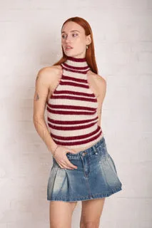 Drum Stripe Knit Halter Top Relax Mode