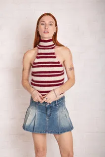 ElasticWaistband Carry Ease Drum Stripe Knit Halter Top