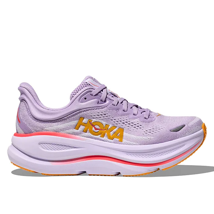 fixed - insole - feature shoes psychologically - satisfying Womens Hoka Bondi 9 in Aster Flower/Starlight Glow