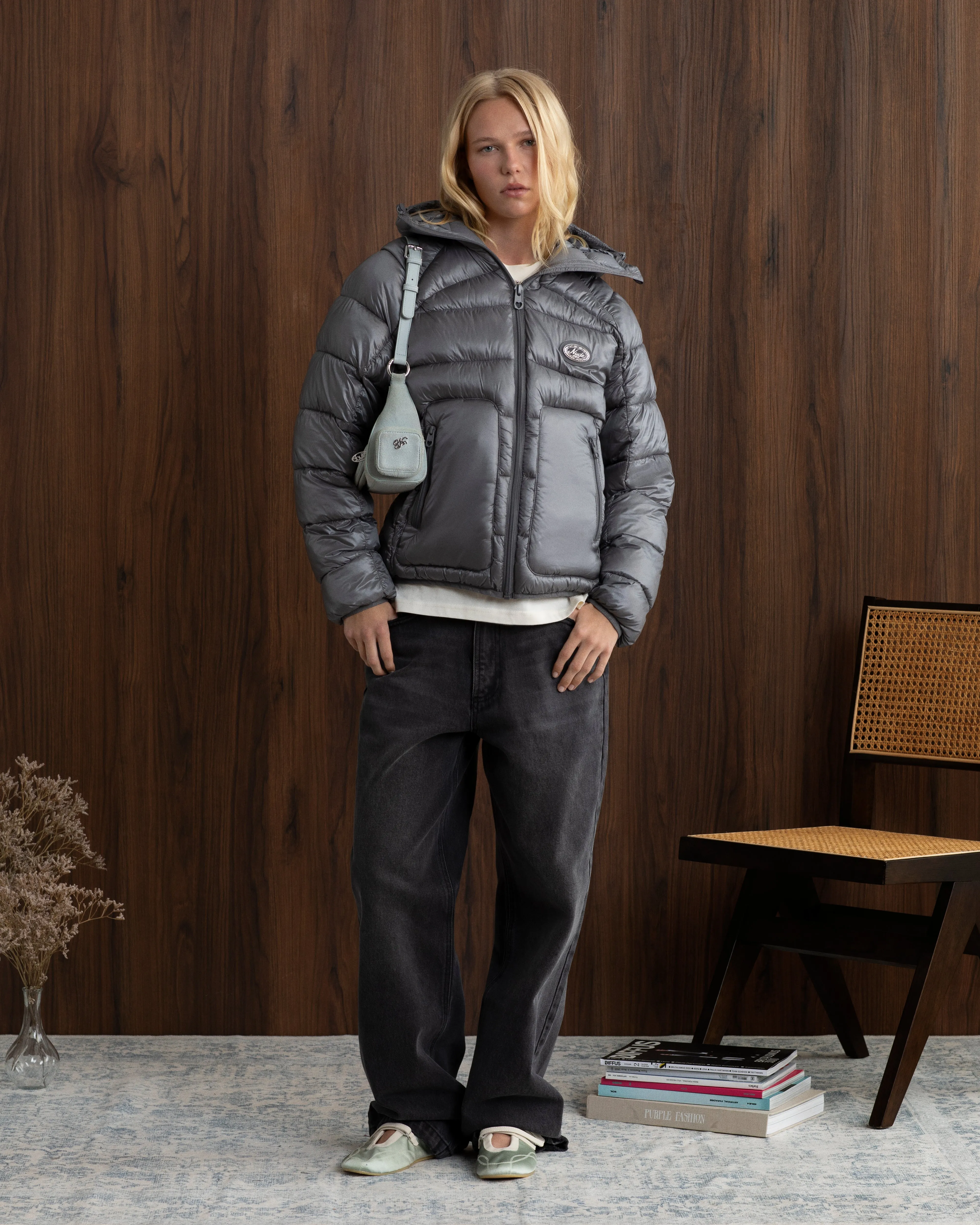Versatile Layering NonChafing Seam Placement Iconic Puffer Jacket Grey