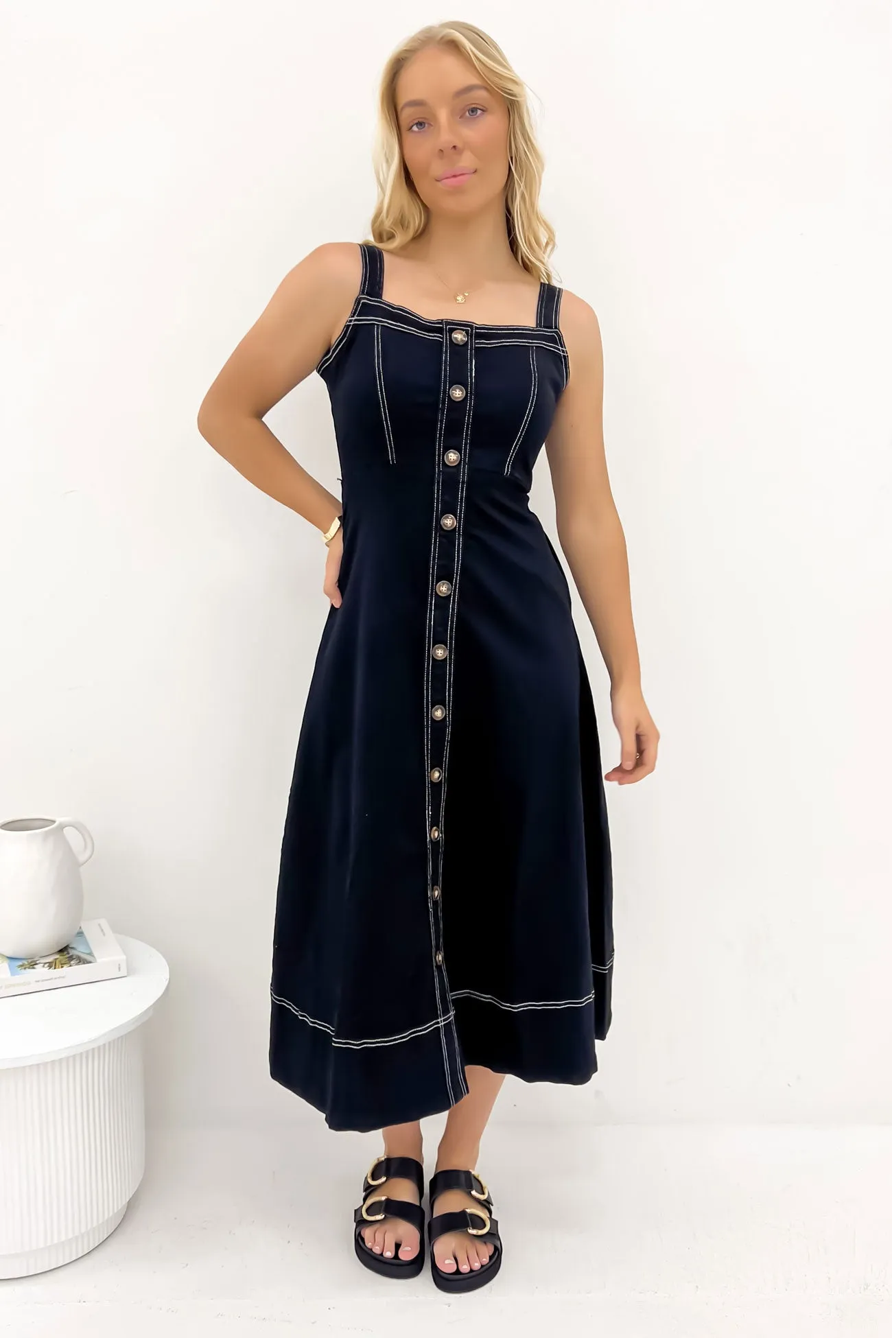 Siobhan Denim Midi Dress Black Stylish Touch Everyday Use