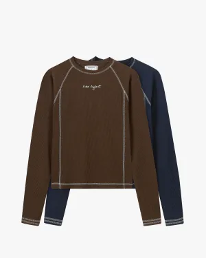 StaticFree Lining Waffle Long-Sleeve Tee 2 Pack Cocoa/Navy