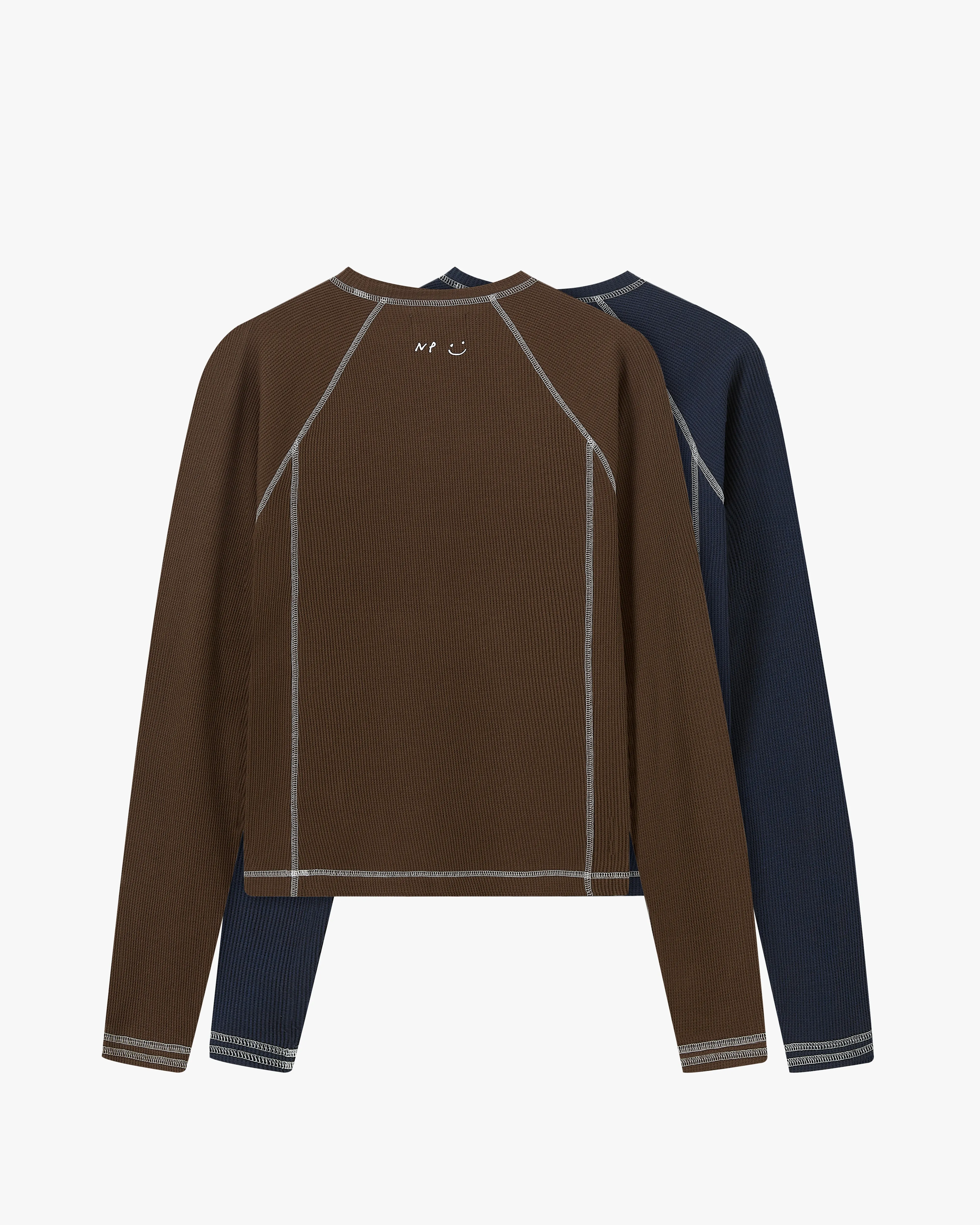Clean Cut Waffle Long-Sleeve Tee 2 Pack Cocoa/Navy