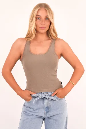 Washed Rib Lace Tank Stone Zero Core
