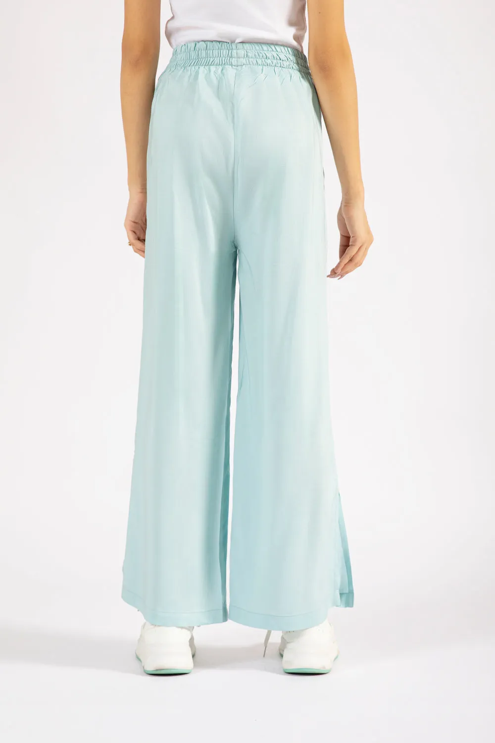 No Gap Waist Construction LINEN WIDE LEG TROUSERS WITH SLIT DETAIL