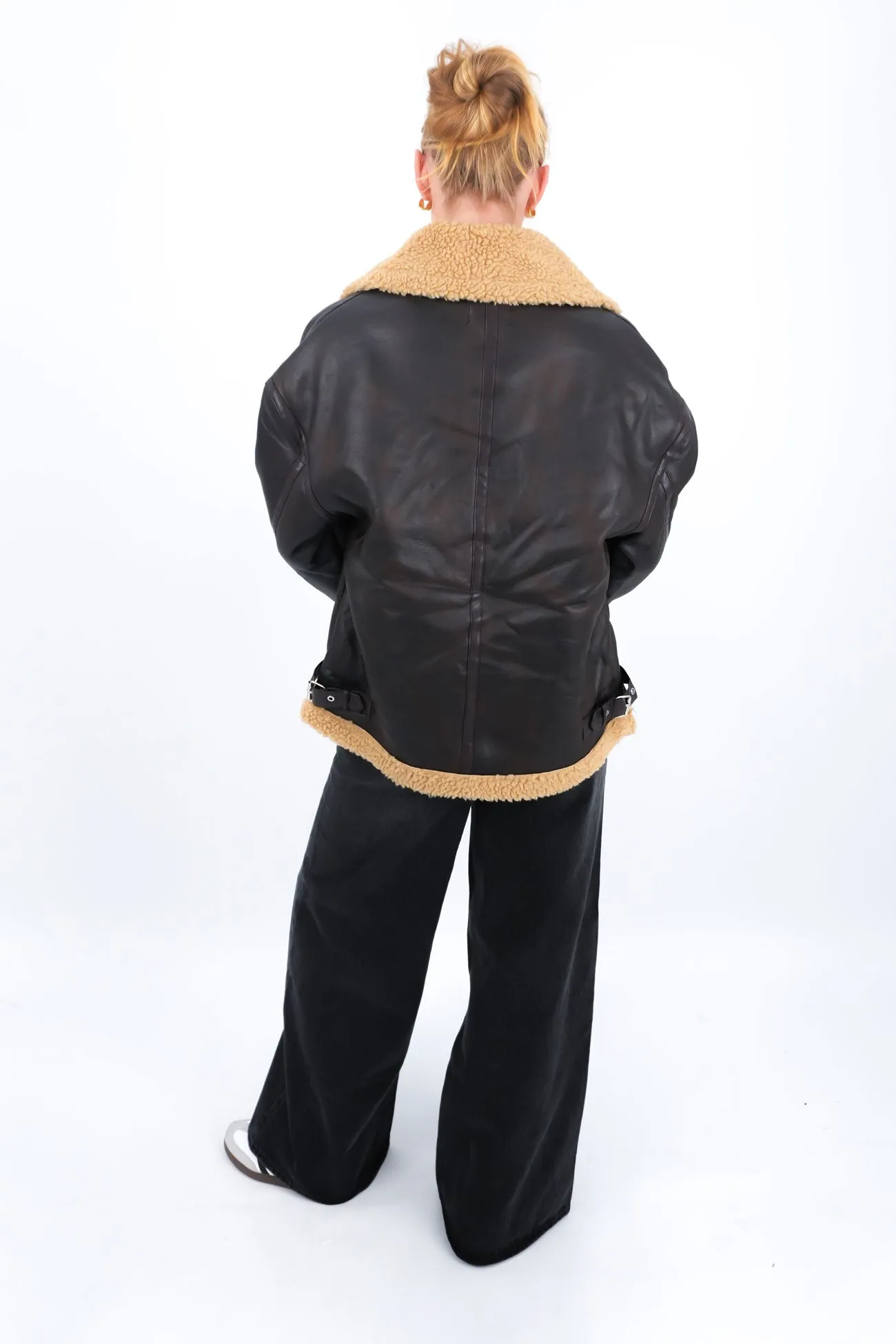 Cold Ready Look Lissy Pleather Aviator Jacket Brown