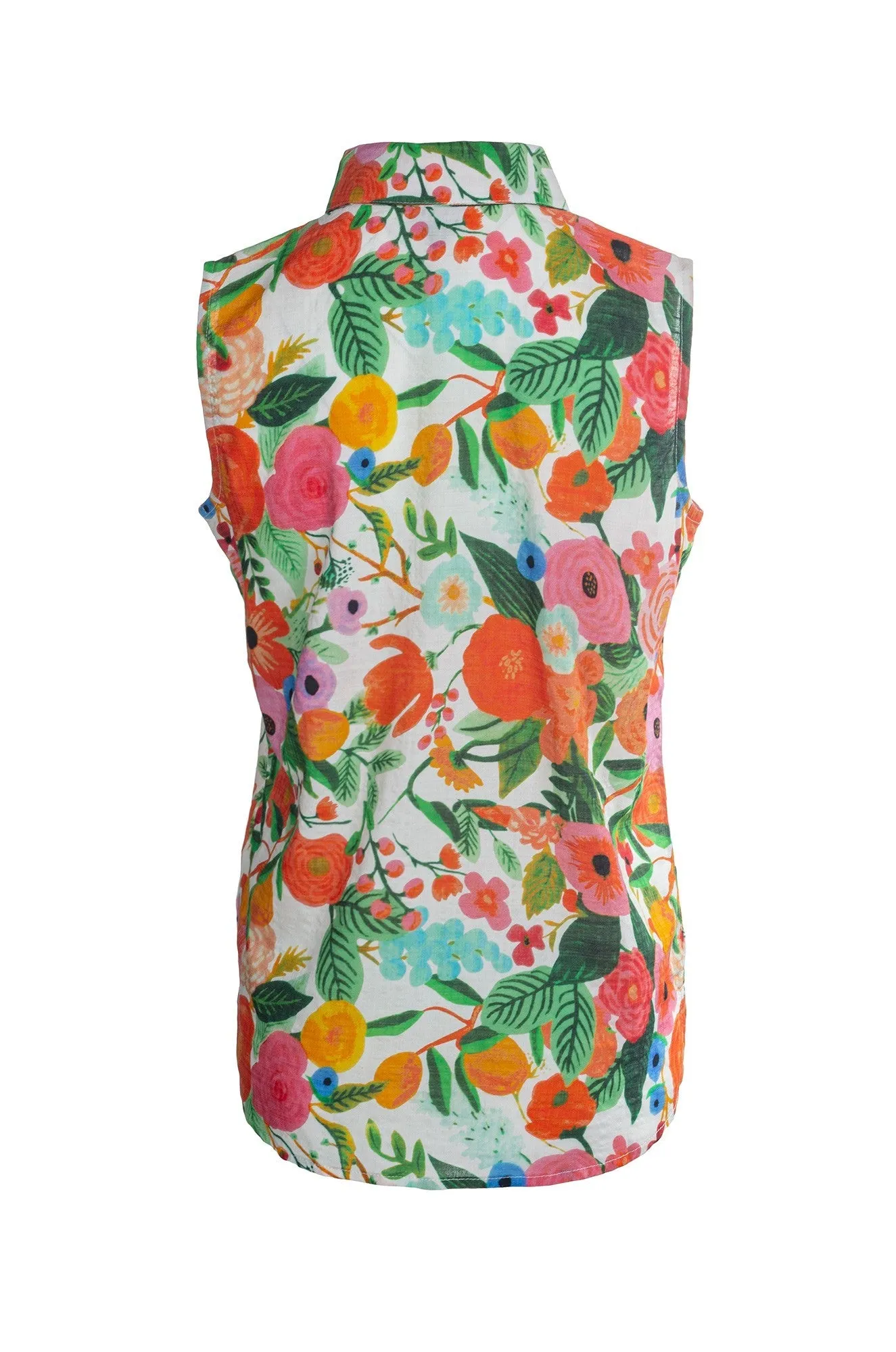 AntiSnag Threading Lite weight sleeveless Top | Orange Green Garden | 6514A1