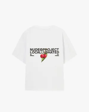 Locally Hated Cherry Tee White SustainableProduction Open Glow