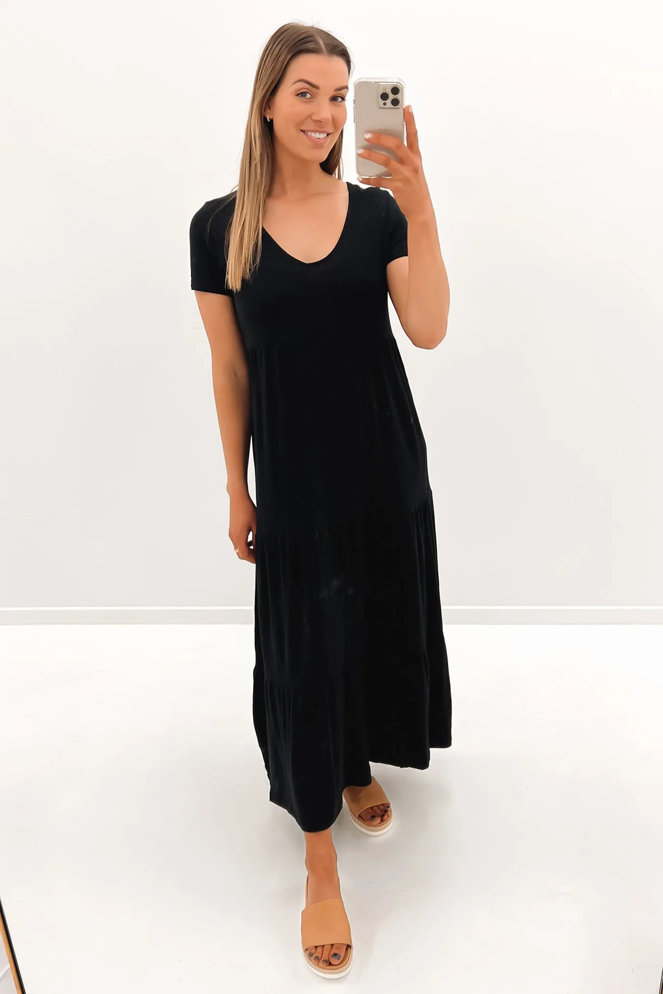 Lola Tiered Dress Black Farm Scene Trendy wrap gown