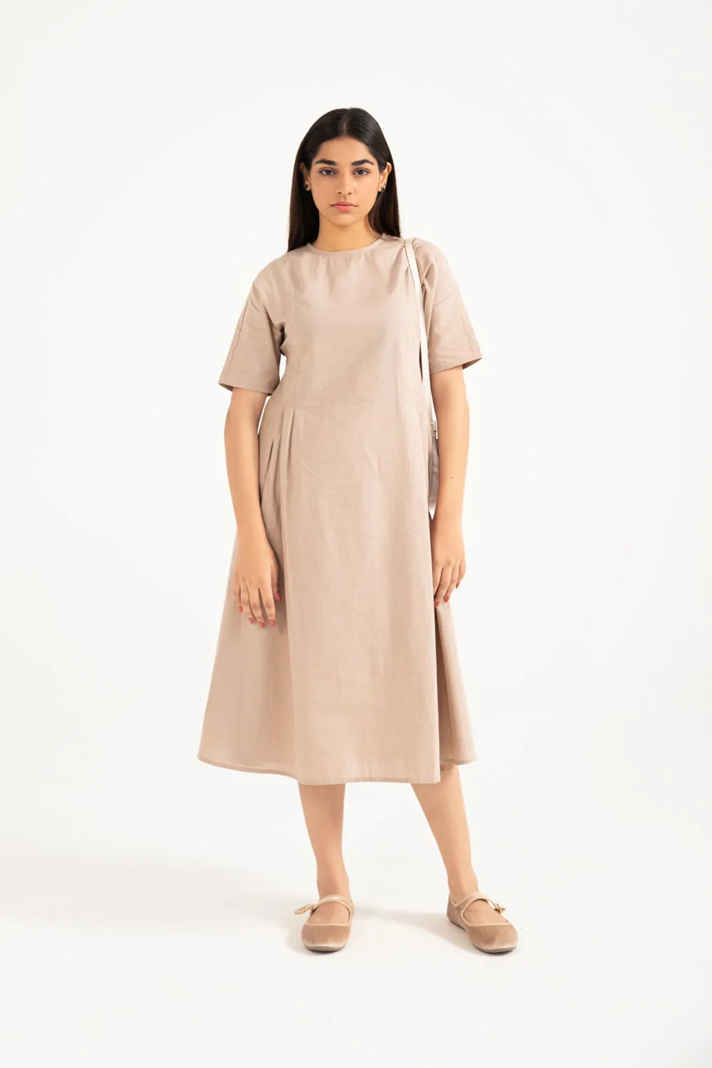 Glossy-Finish Stylish Waistband Fit LONG DRESS WITH ARMHOLE DETAIL