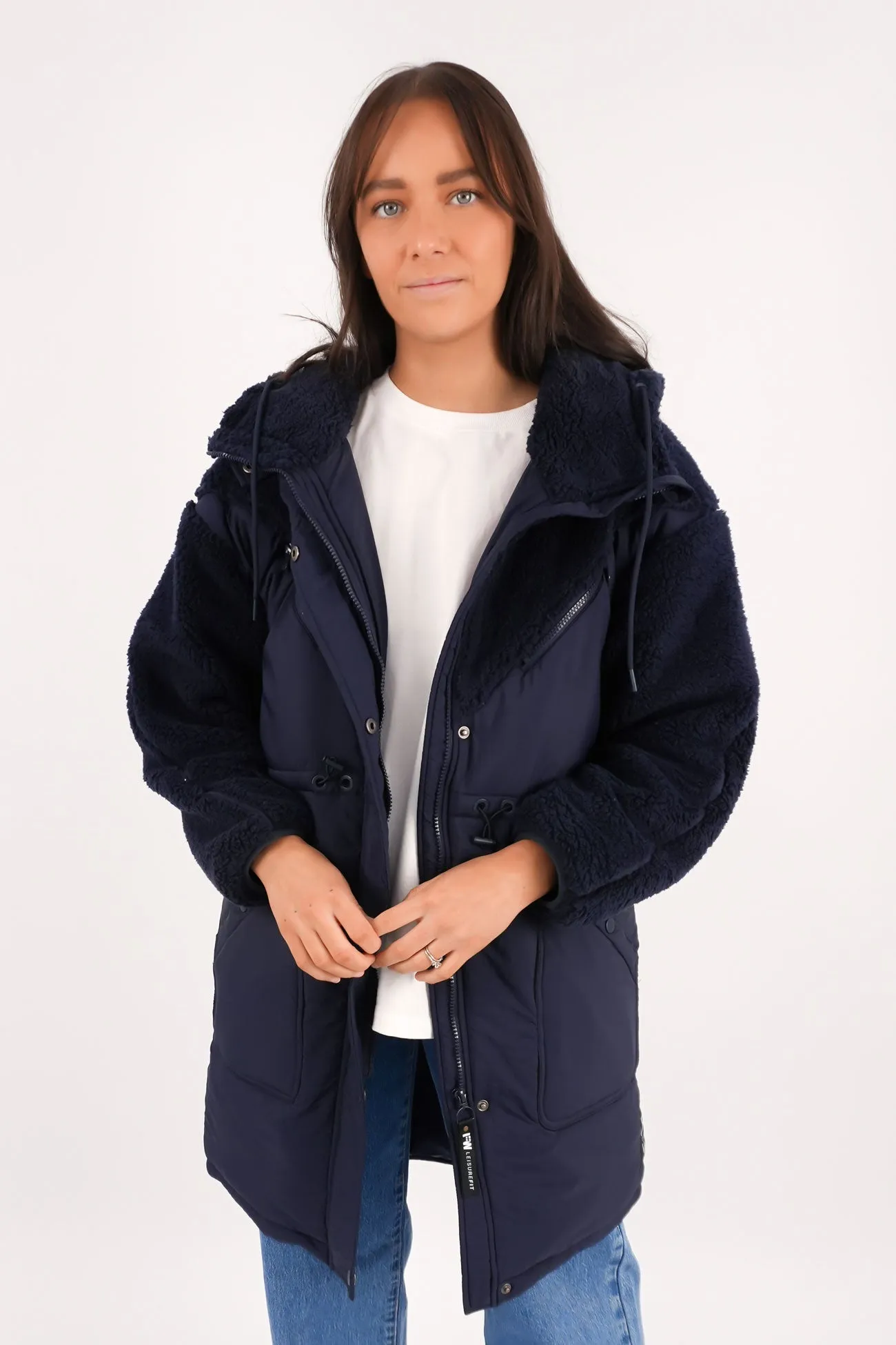 Longline Anorak Navy Reflective details